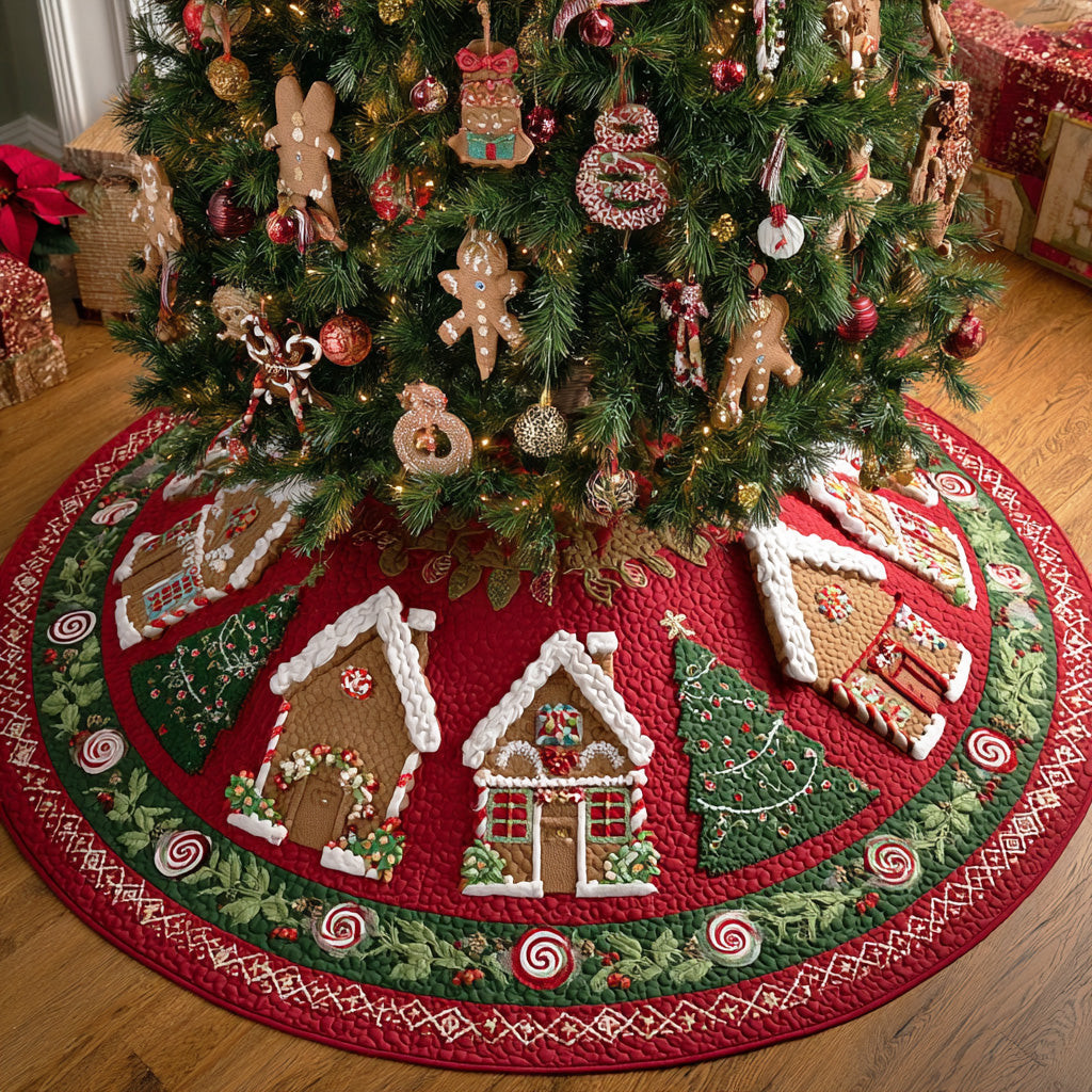 Cookie Village Christmas Quilted Tree Skirt Holiday Decor Good Christmas Gifts