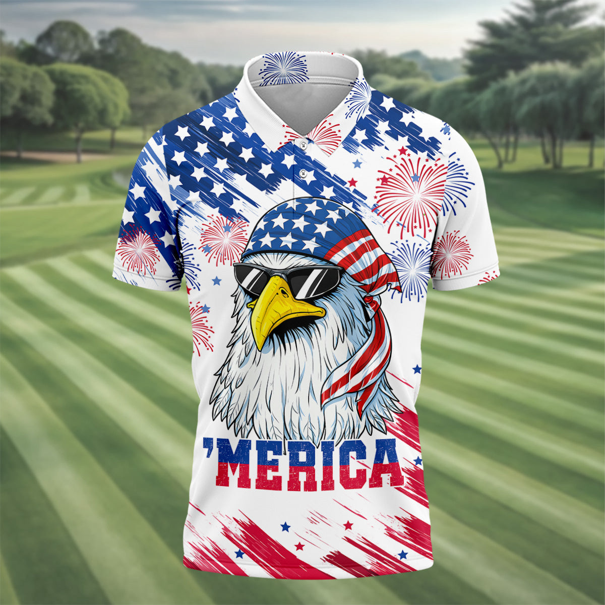 Cool Bald Eagle Merica Patriot Golf Polo Shirt Mens Polo Golf Shirts Gift For Golf Lover