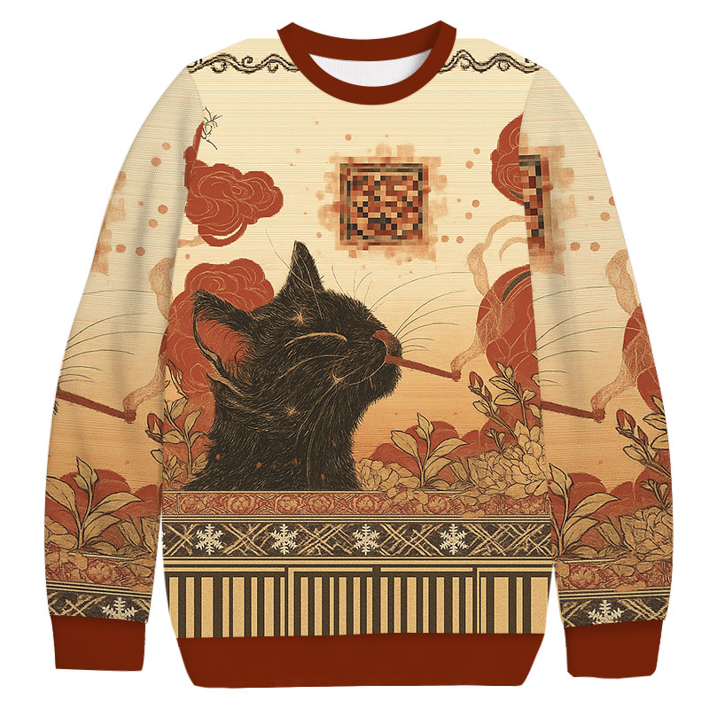 Cool Black Cat Smoking Christmas Ugly Sweatshirt Holiday Season Gag Gift Top Cool Black Cat Smoking Christmas Ugly Sweatshirt Holiday Season Gag Gift Top