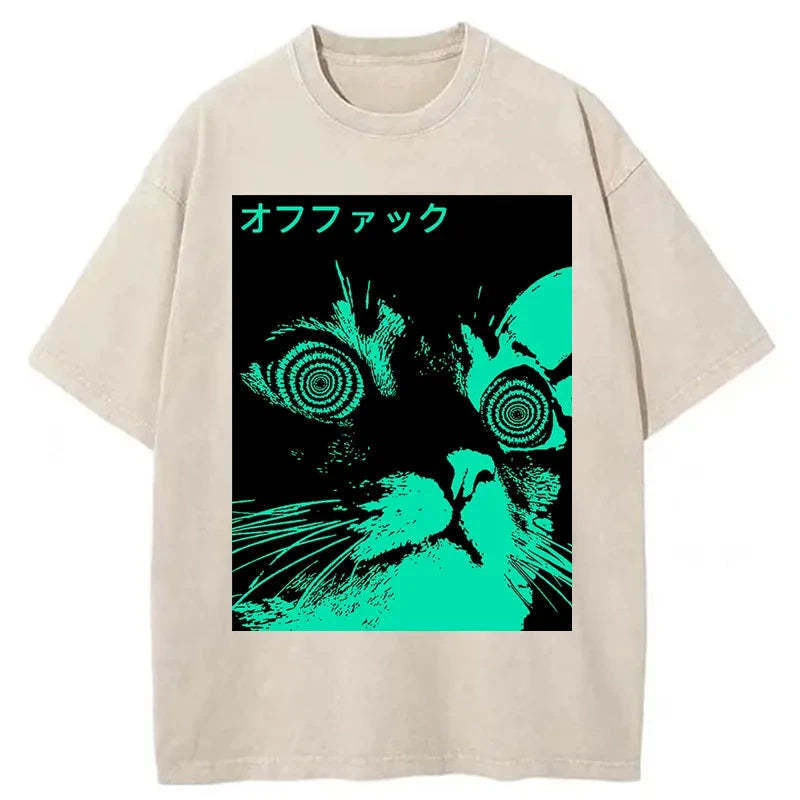 Cool Cat Japanese Washed T-Shirt Soft Cotton Daily Wear Tee Gifts For Besties