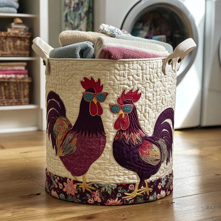 Cool Chicken Quilted Laundry Basket Funny Farm Animal Home Organizer Best Gift For Chicken Lovers