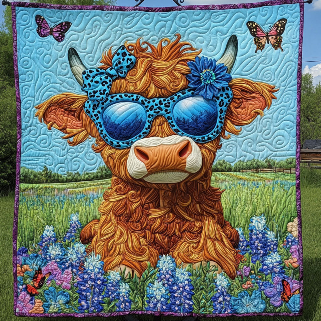 Cool Cow Vibes Quilted Blanket Sofa Couch Throw Blanket Highland Cow Themed Gifts