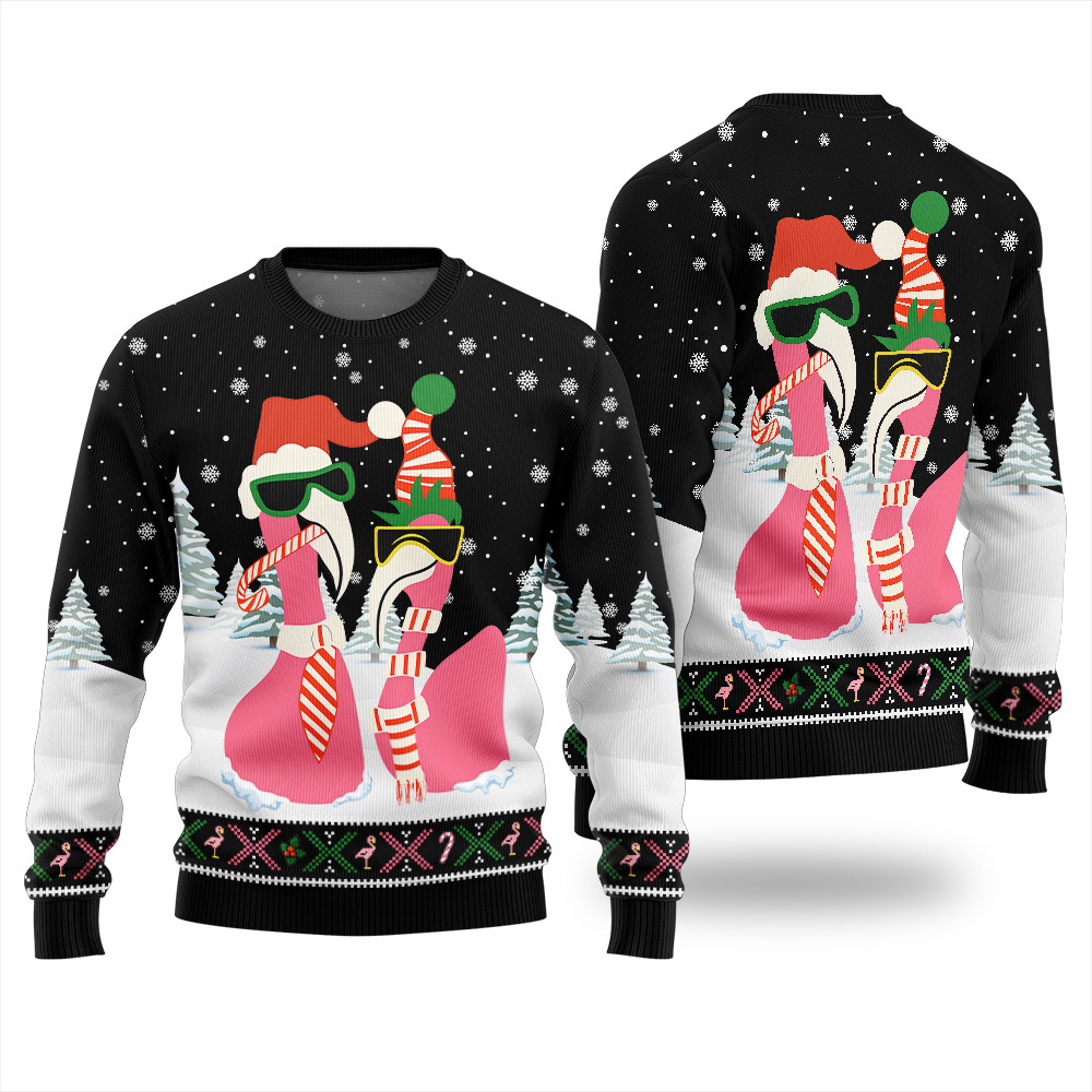 Cool Flamingo Funny Christmas Sweater For Couple Best Gift Idea for Christmas Enthusiasts