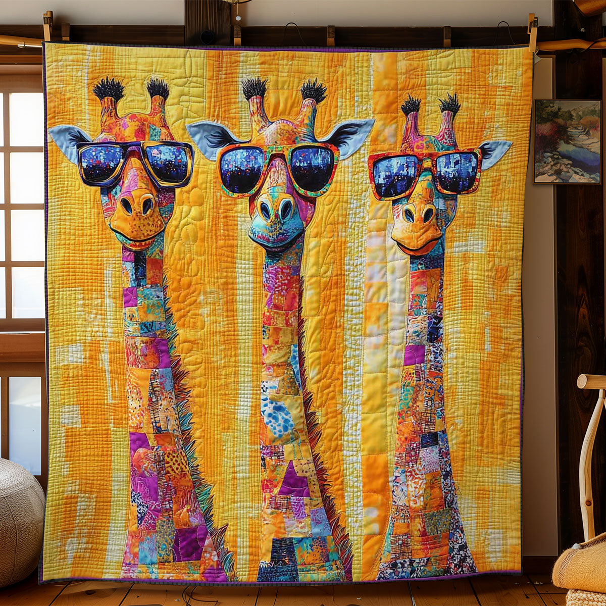 Cool Funny Giraffes Quilted Blanket Christmas Throws Father Christmas Gifts