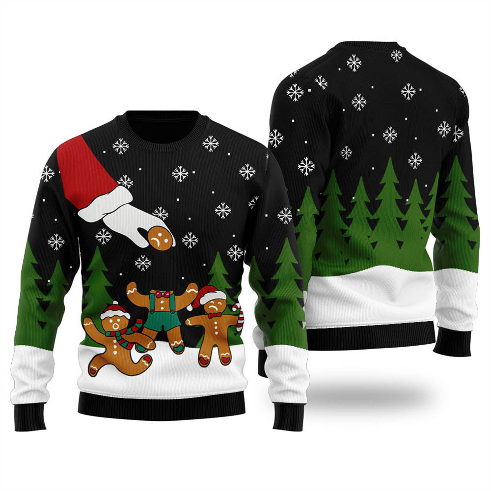 Cool Gingerbread Christmas Sweater Men Black Trendy Christmas Sweater for Winter Outfits