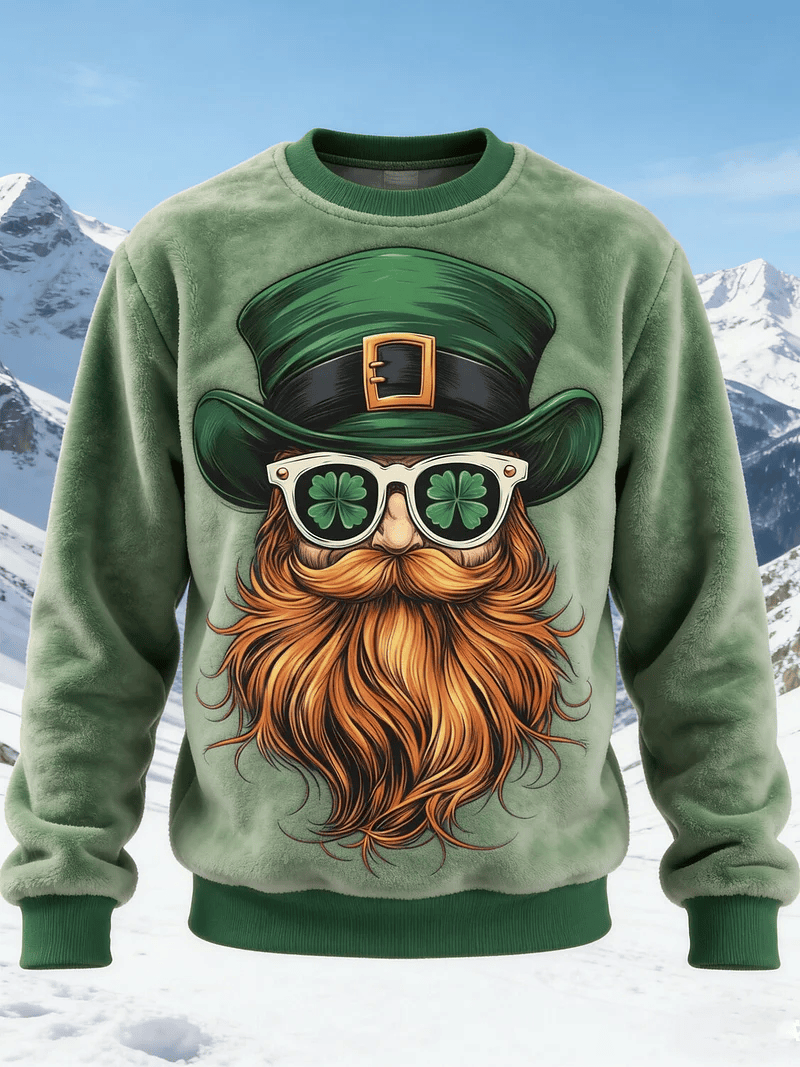 Cool Leprechaun Shamrock Sunglasses Fluffy Sweatshirt St Patrick's Day Green Funny Irish Outfit