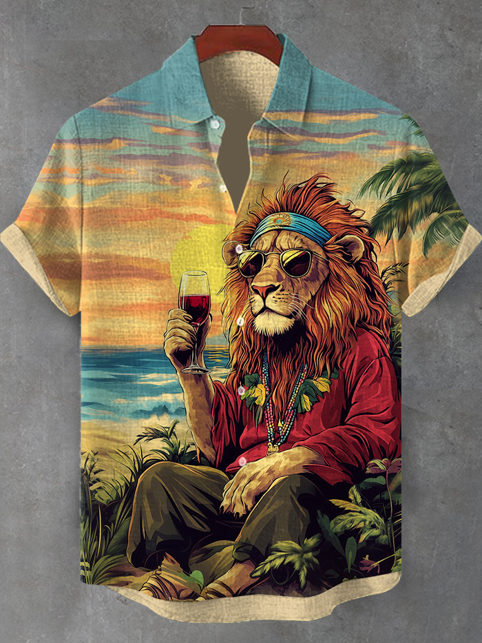 Cool Lion Reggae Soul Drinking Wine Vacation Art Hawaiian Shirt Useful Gift For Boyfriend