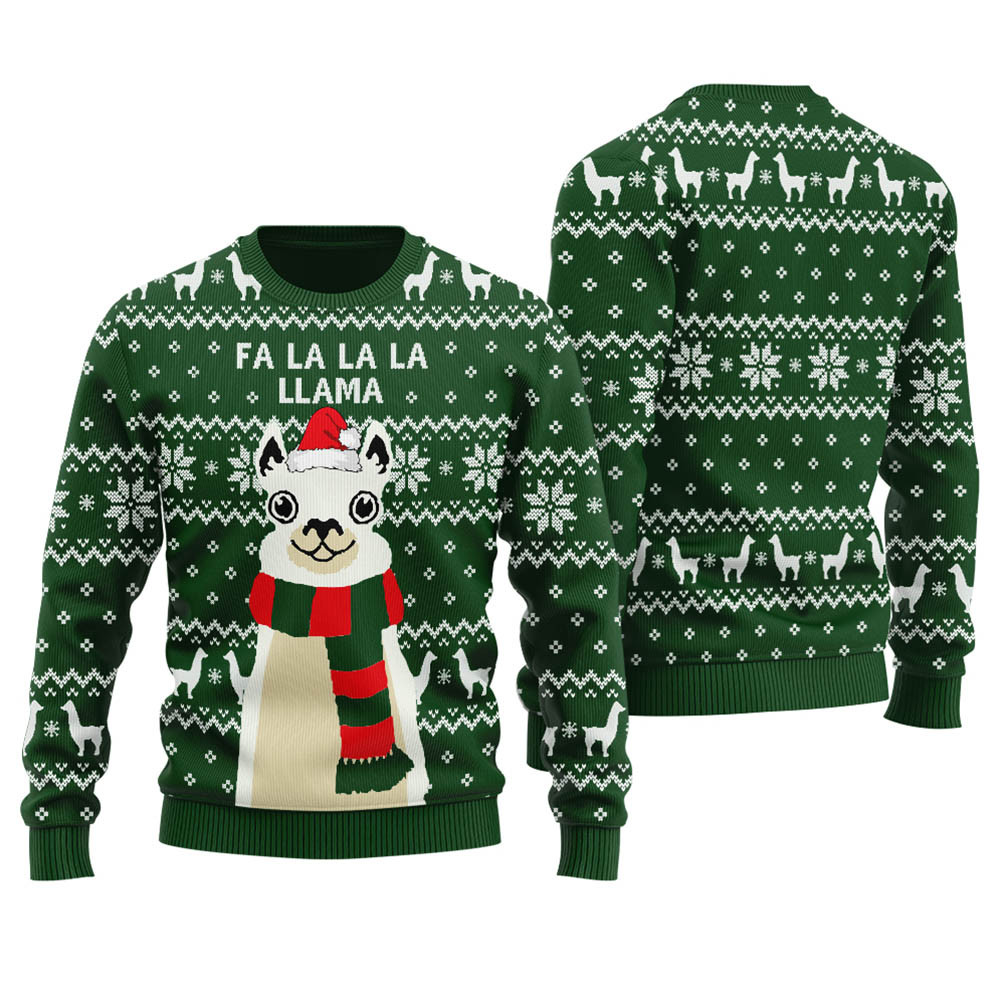 Cool Llama Mens Ugly Sweater Forest Green Personalized Christmas Sweatshirt Gift for Family