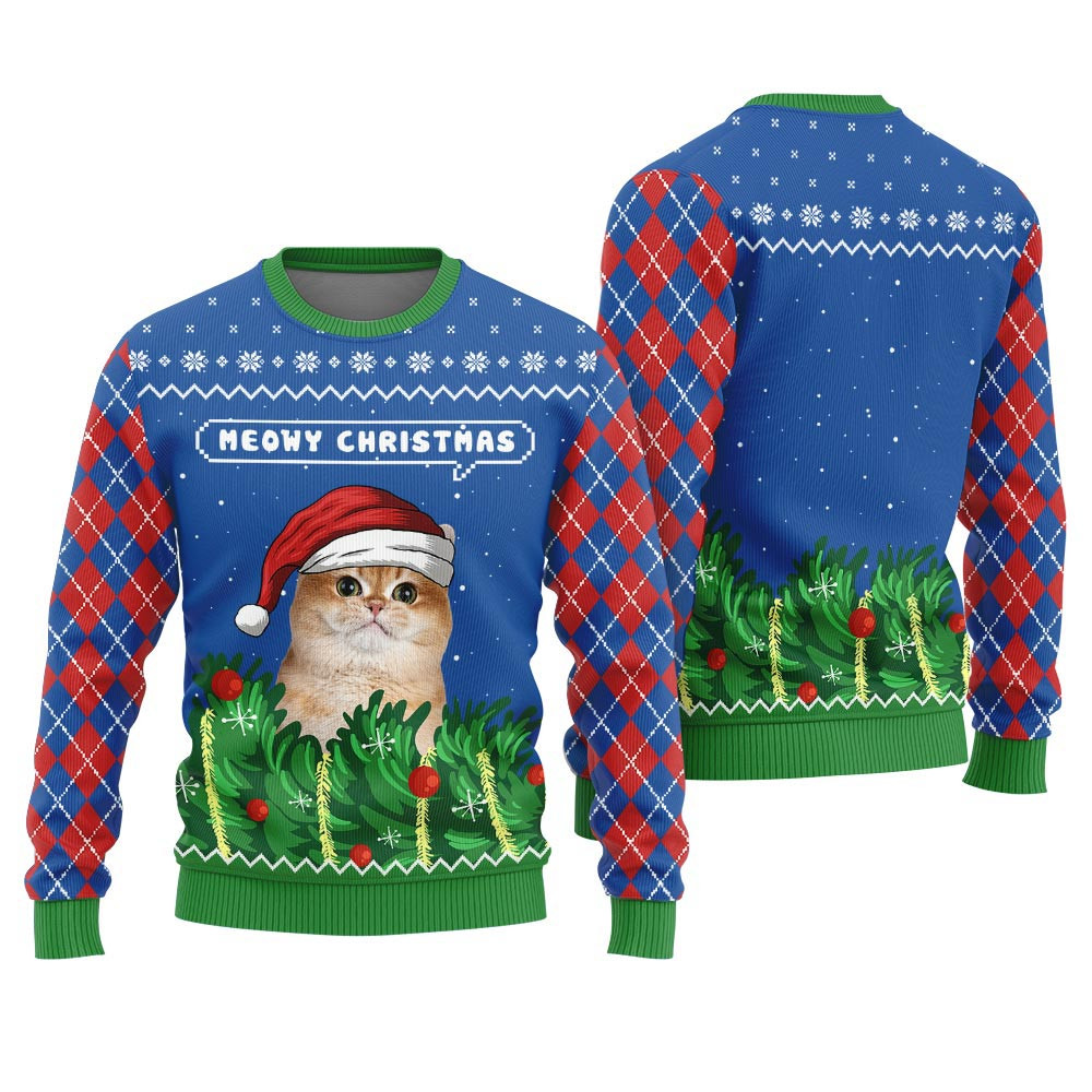 Cool Meowy Christmas Custom Cat Ugly Christmas Sweater Christmas Ideas For Girlfriend