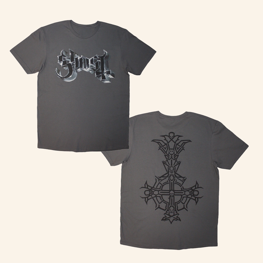 Cool Merch Ghost Chrome Logo And Grucifix Outline T-Shirt Gifts For Friends Cool Merch Ghost Chrome Logo And Grucifix Outline T-Shirt Gifts For Friends