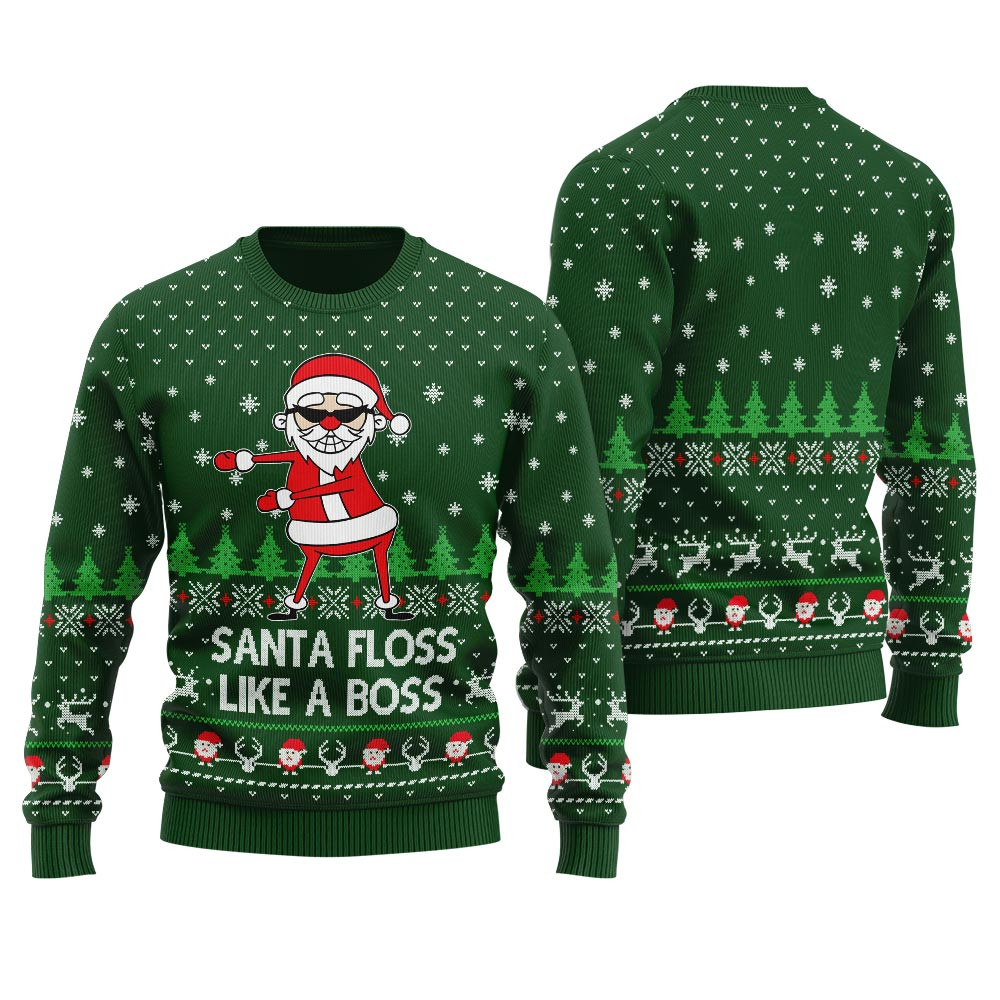 Cool Santa Floss Like A Boss Womens Ugly Christmas Sweater Soft Cotton Sweatshirt for Winter Comfort