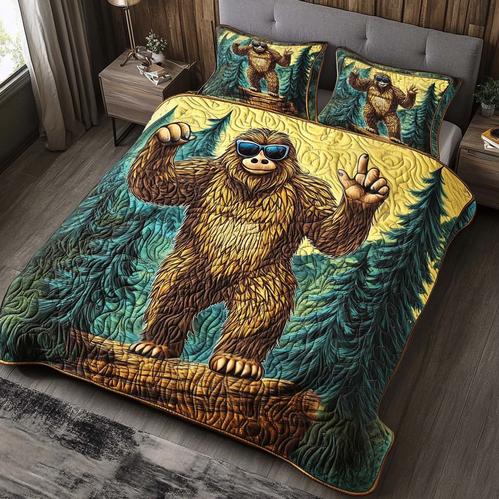 Cool Sasquatch Quilted Bedding Set Cute Room Decor Funny Sasquatch Gifts