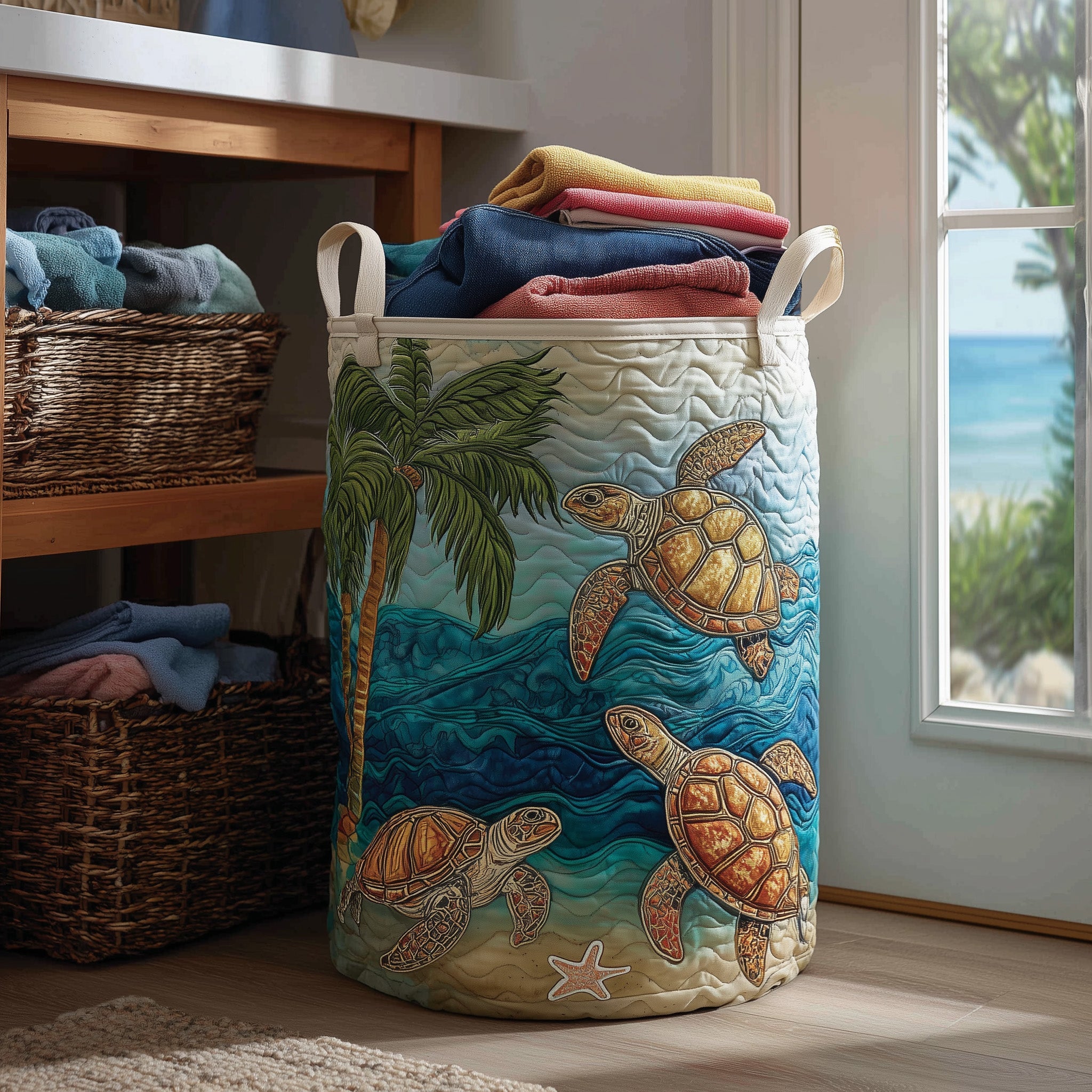 Cool Sea Turtle Quilted Laundry Basket Adorable Gifts For Turtle Lovers