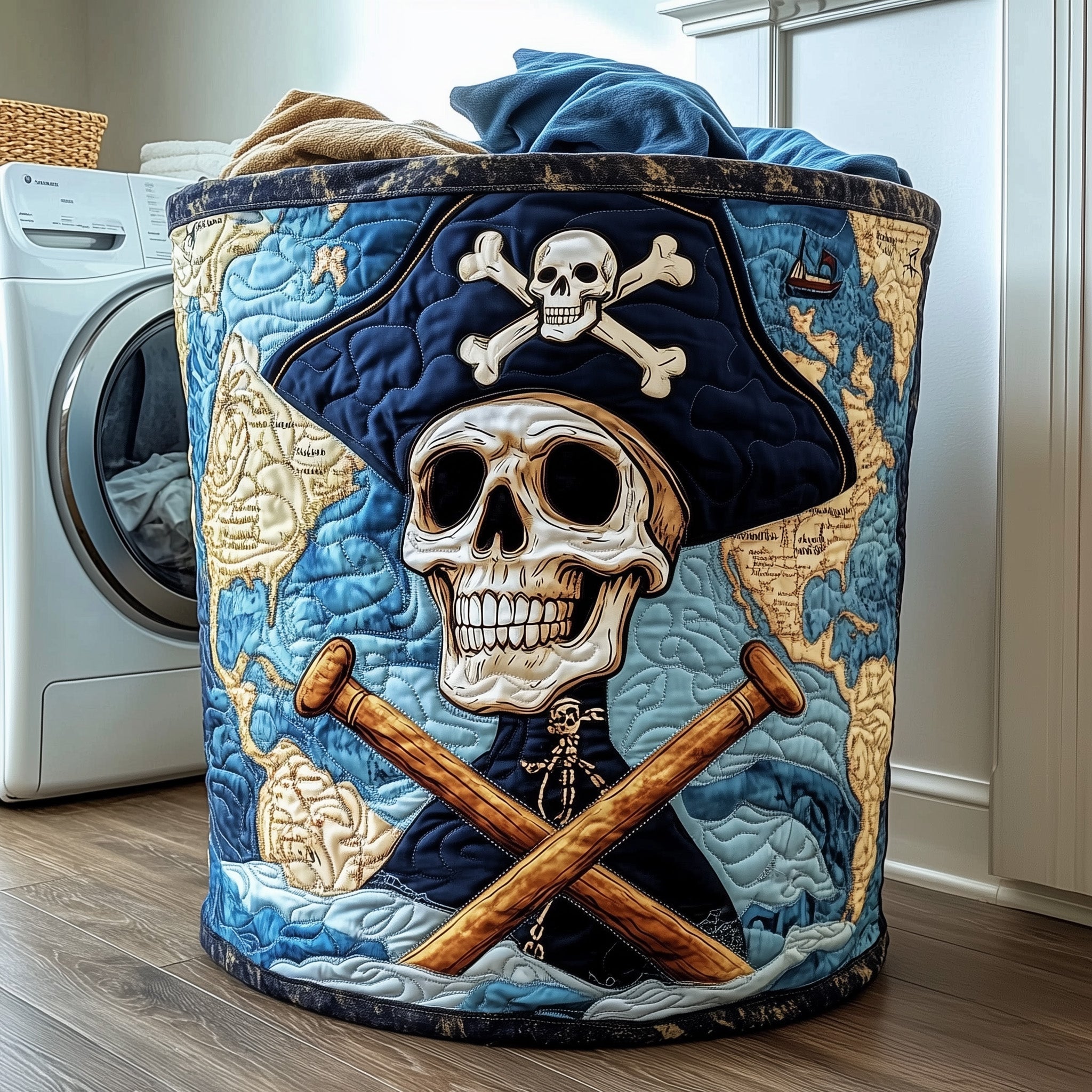 Cool Skull Pirate Quilted Laundry Basket Cool Gifts For Pirate Lovers
