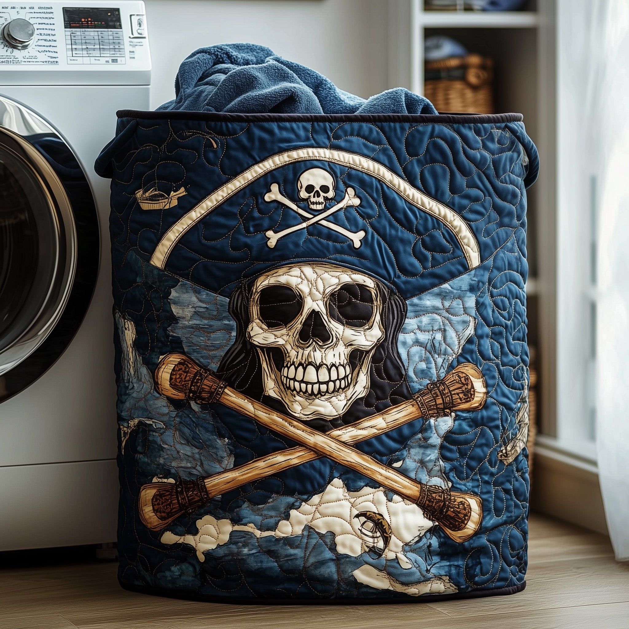 Cool Skull Pirate Quilted Laundry Basket Idea Gifts For Pirate Lovers