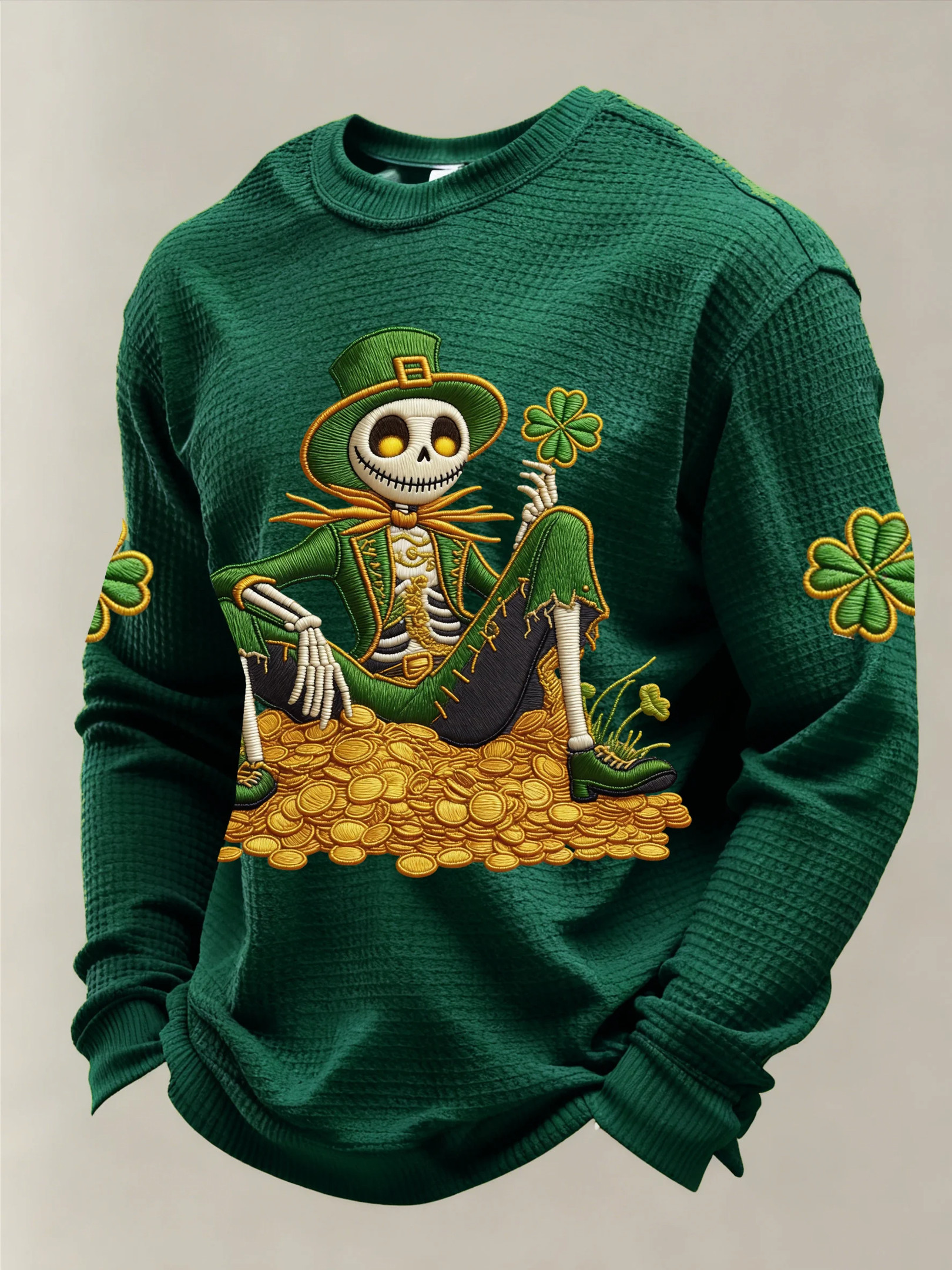 Cool St Patrick'S Day Skeleton Lucky Irish Day Long Sleeve T Shirt Luck Of The Irish Gifts