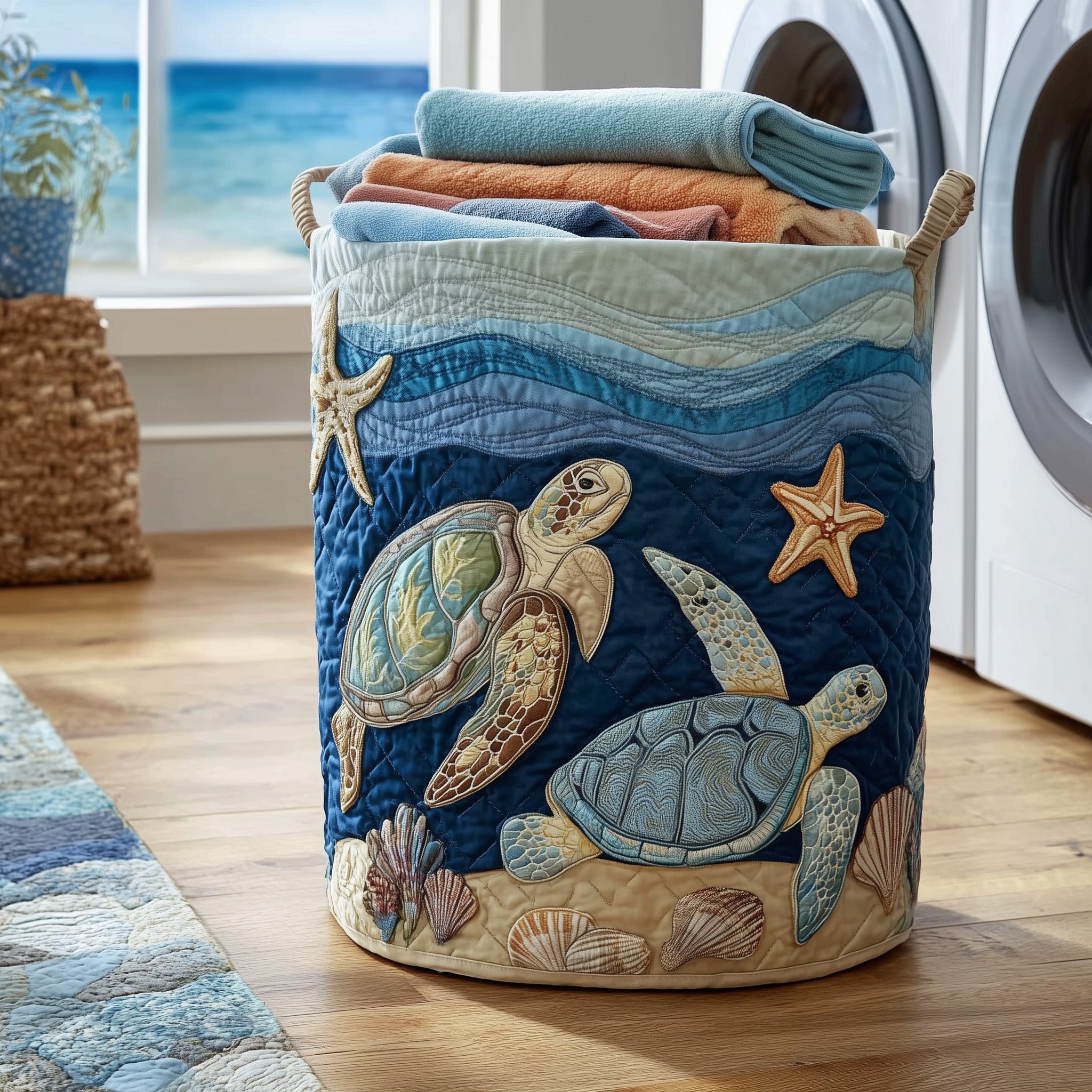 Cool Turtle Quilted Laundry Basket Cute Laundry Gifts For Sea Turtle Fans