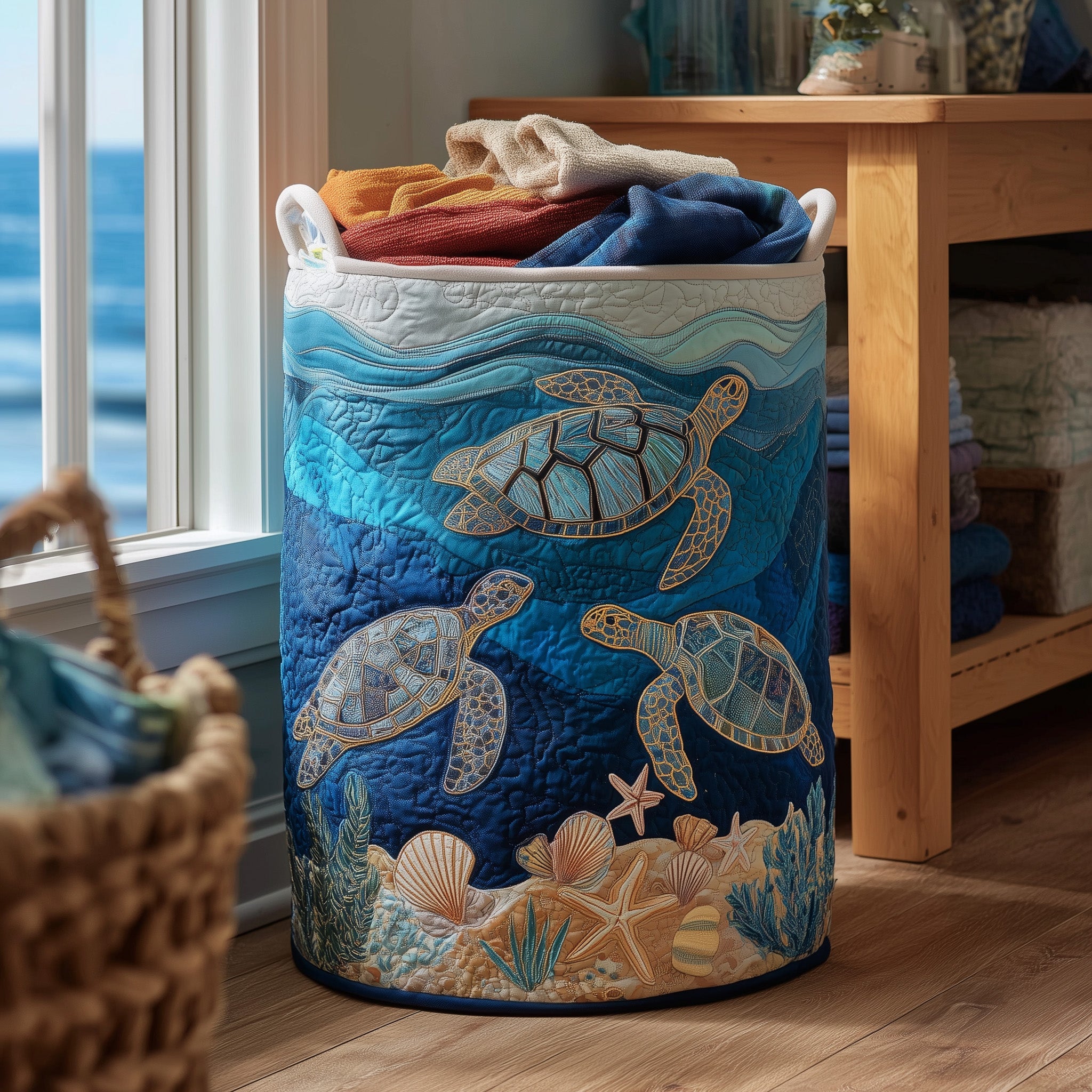 Cool Turtle Quilted Laundry Basket Cute Turtle Gifts For Animal Lovers
