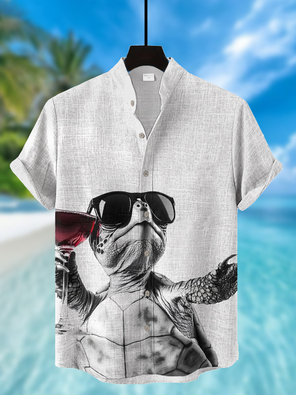 Cool Turtle Red Wine Print Hawaiian Shirt Funny Gifts For Turtle Lovers