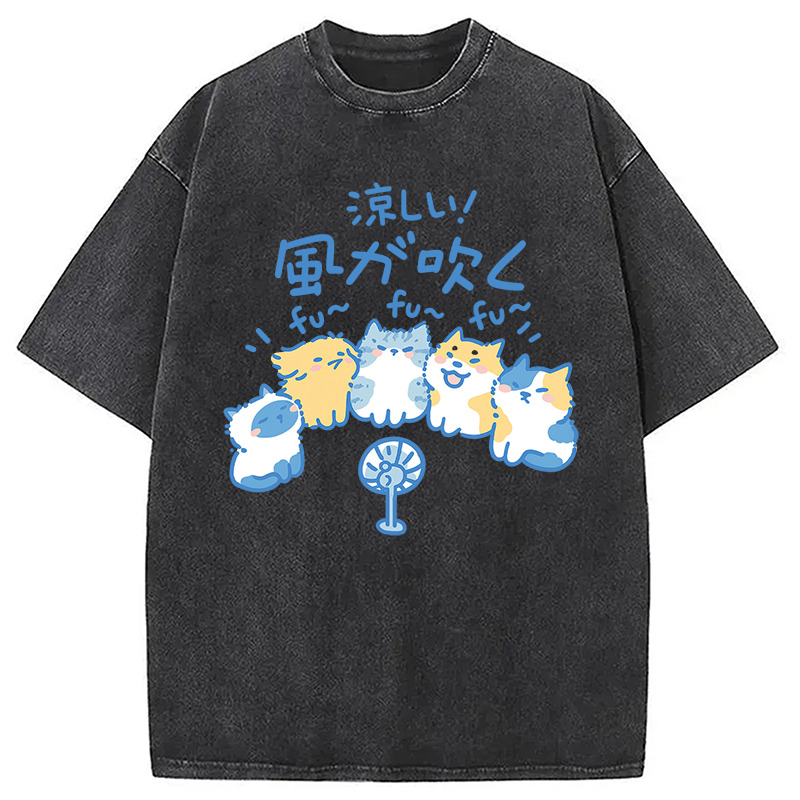 Cooling From The Heat Funny Dog And Cat Washed T-Shirt Classic Graphic Fashion Tee Gifts For Besties Cooling From The Heat Funny Dog And Cat Washed T-Shirt Classic Graphic Fashion Tee Gifts For Besties