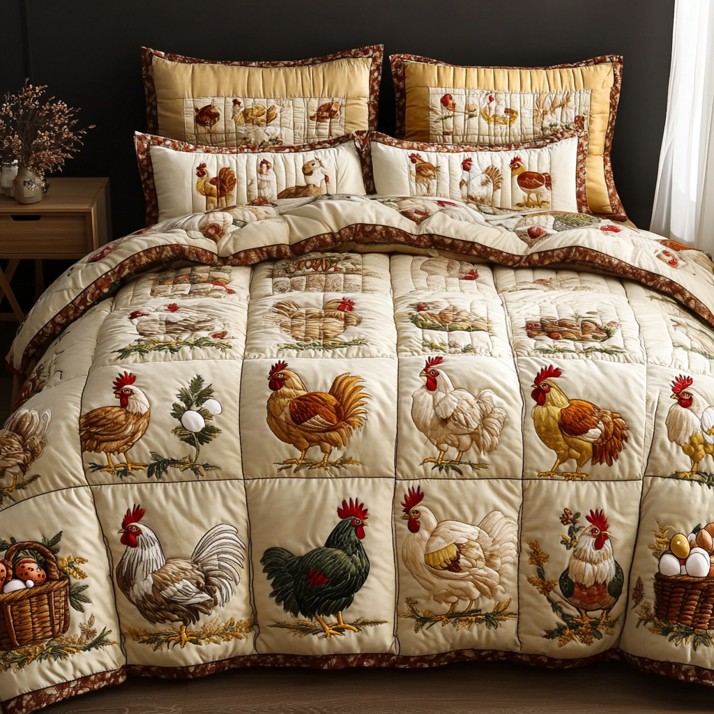 Coop Style Quilted Bedding Set Cool Bedroom Decor Gift Ideas For Chicken Owners