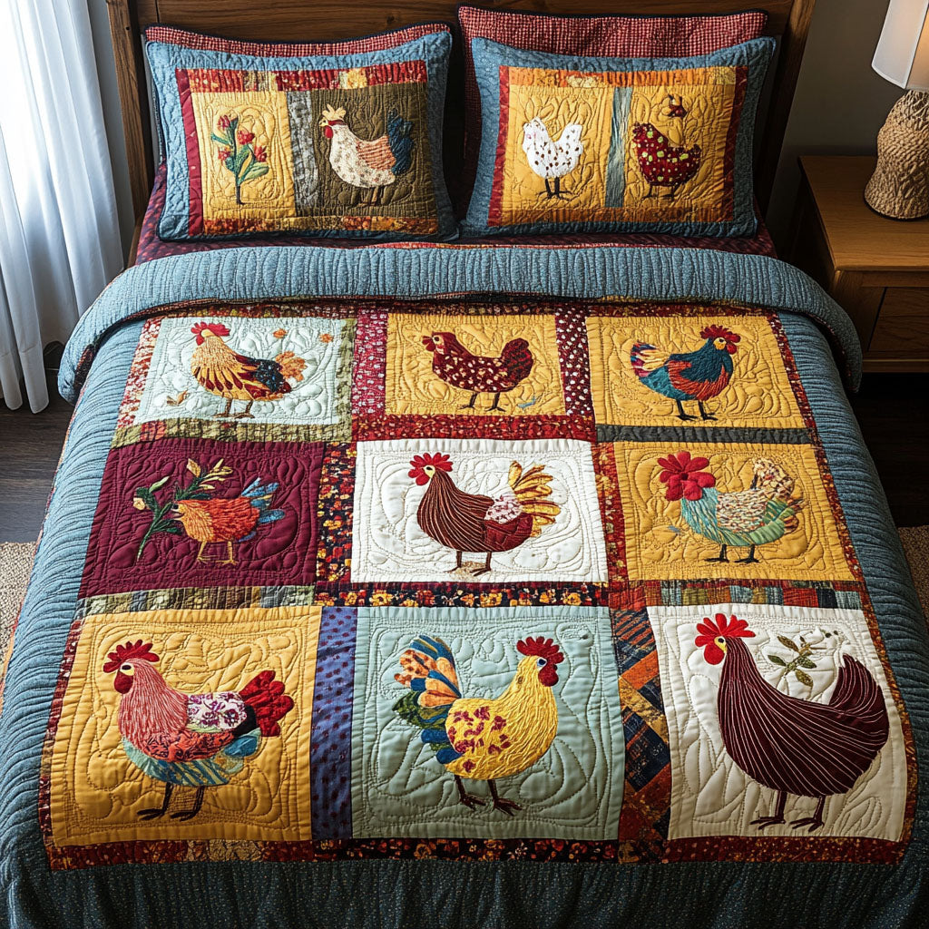 Coop Tales Quilted Bedding Set Bed Room Decoration Gifts For People Who Own Chickens