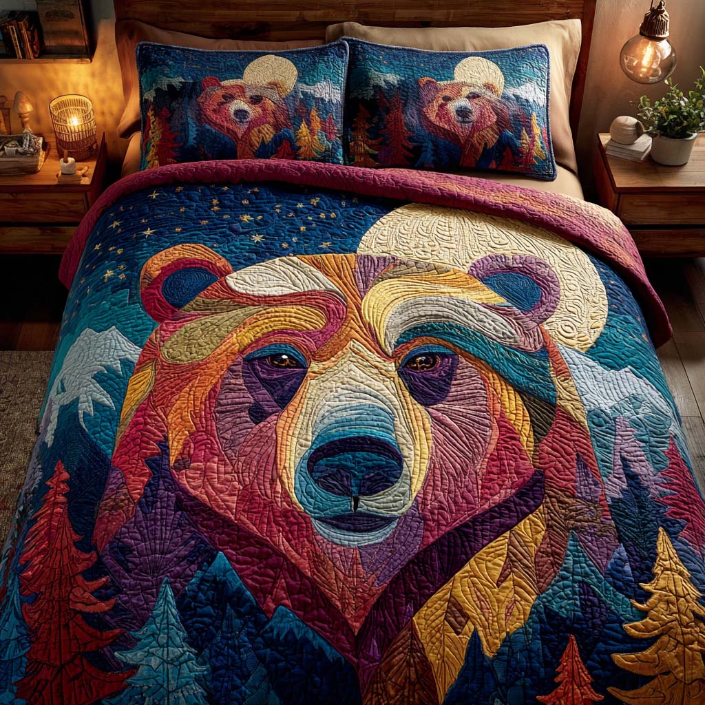 Copper Prowler Quilted Bedding Set Cozy Bedroom Decor Christmas Bear Gifts