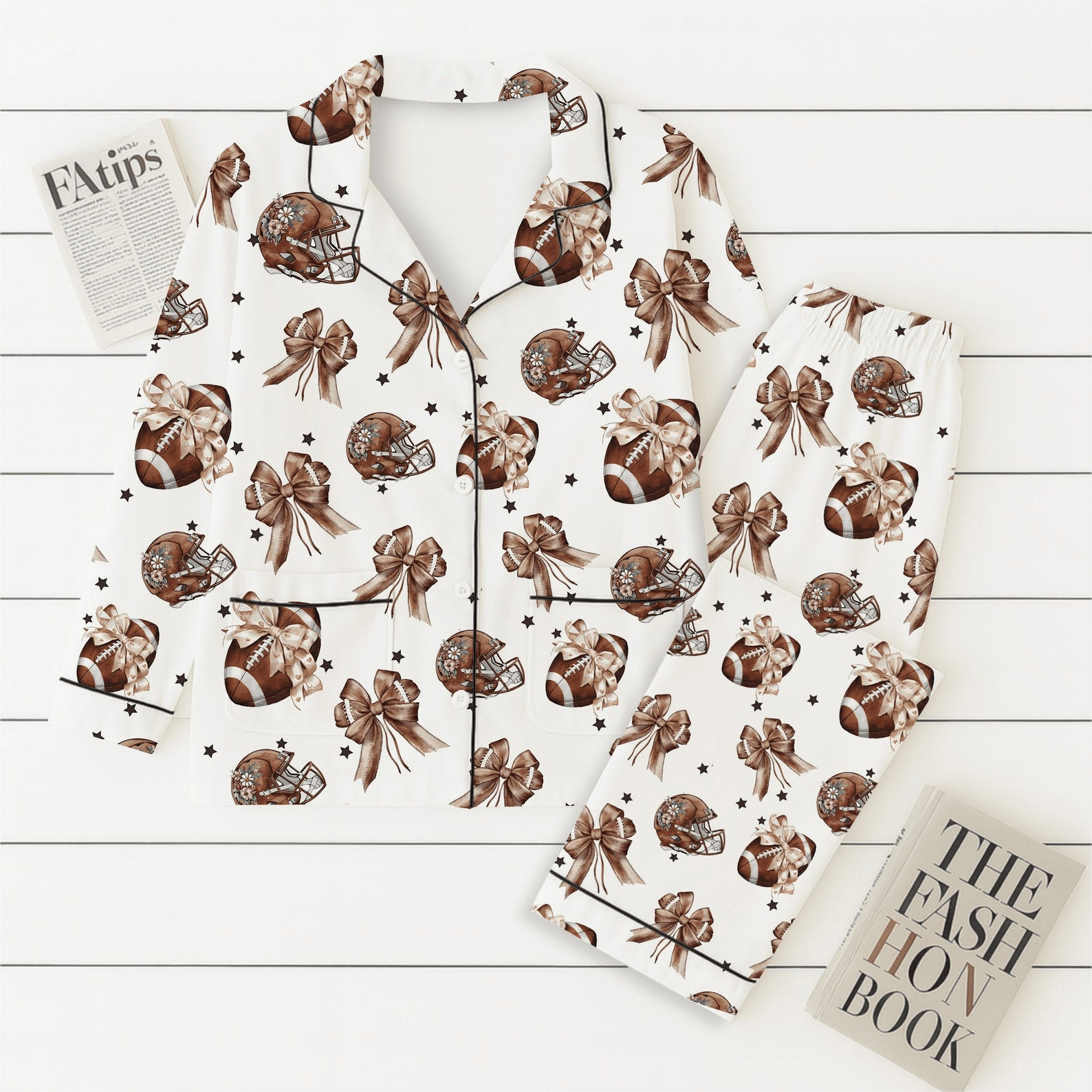 Coquette Floral Football And Bow Pajamas Set Game Day Sleepwear Sport Lover Gift