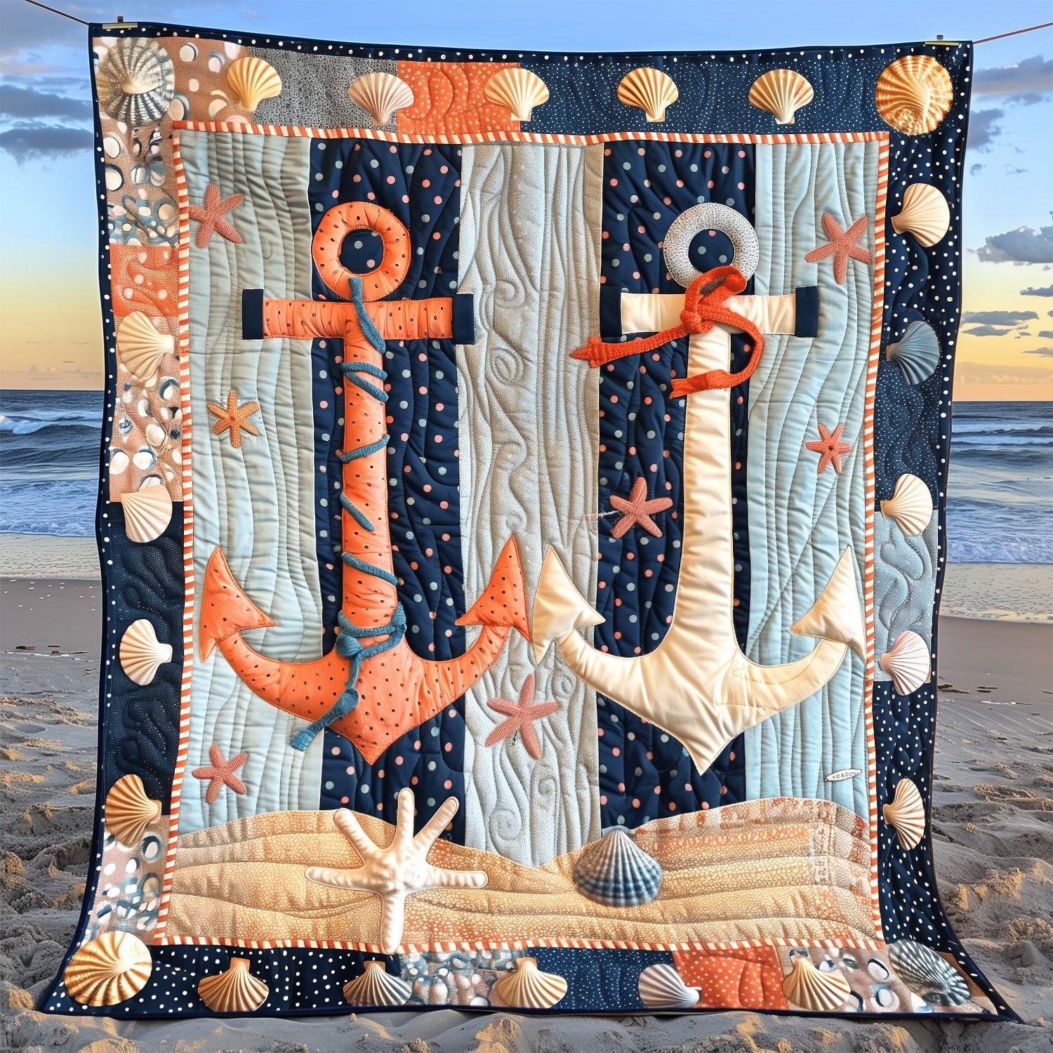Coral Anchors Quilted Blanket Christmas Soft Blanket