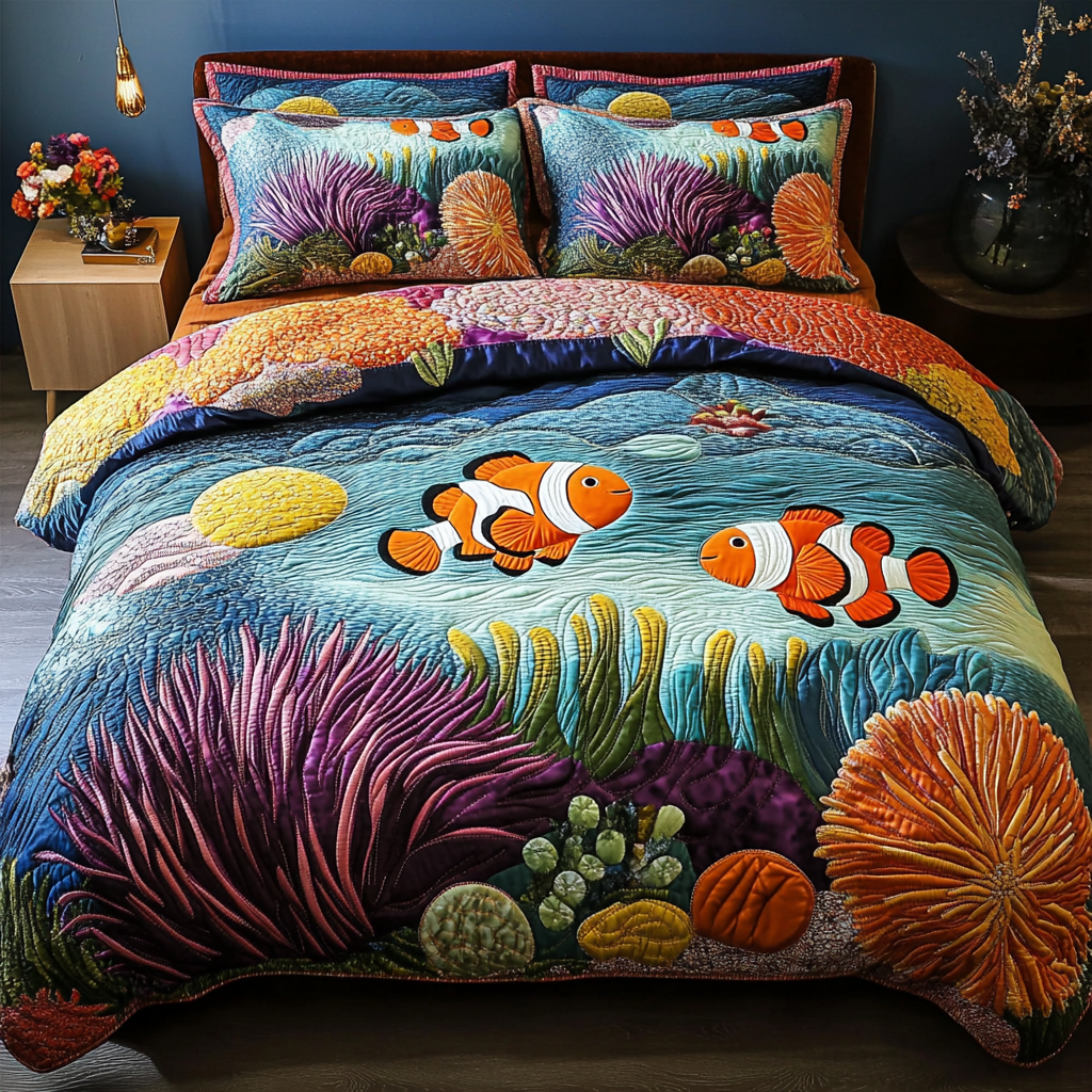 Coral Bliss Quilted Bedding Set Bedroom Decorations Gifts For Fishing Lovers