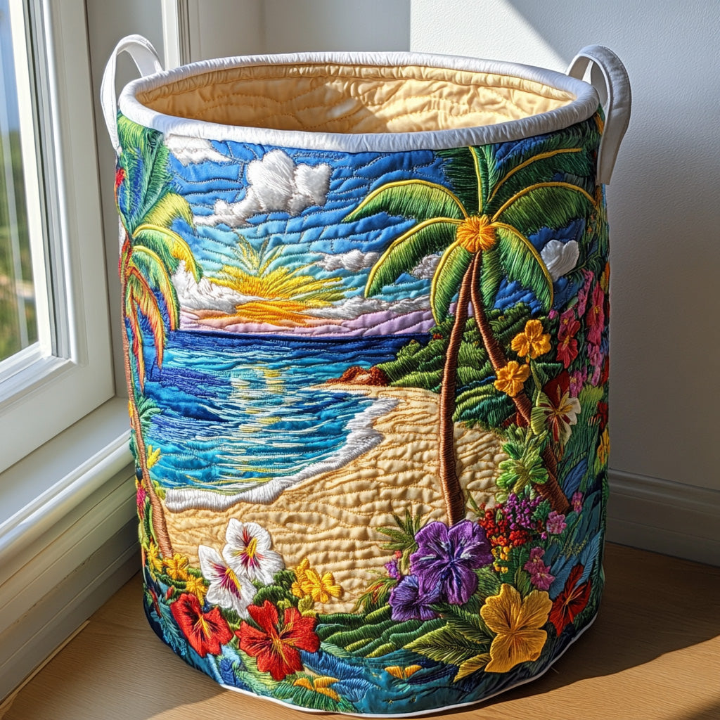 Coral Breeze Quilted Laundry Basket Merch For Cozy Nights