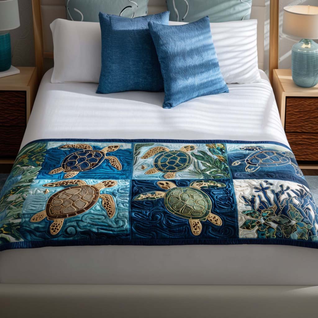 Coral Cove Turtle Quilted Bed Runner Bedroom Decor Ideas Sea Turtle Gift Ideas