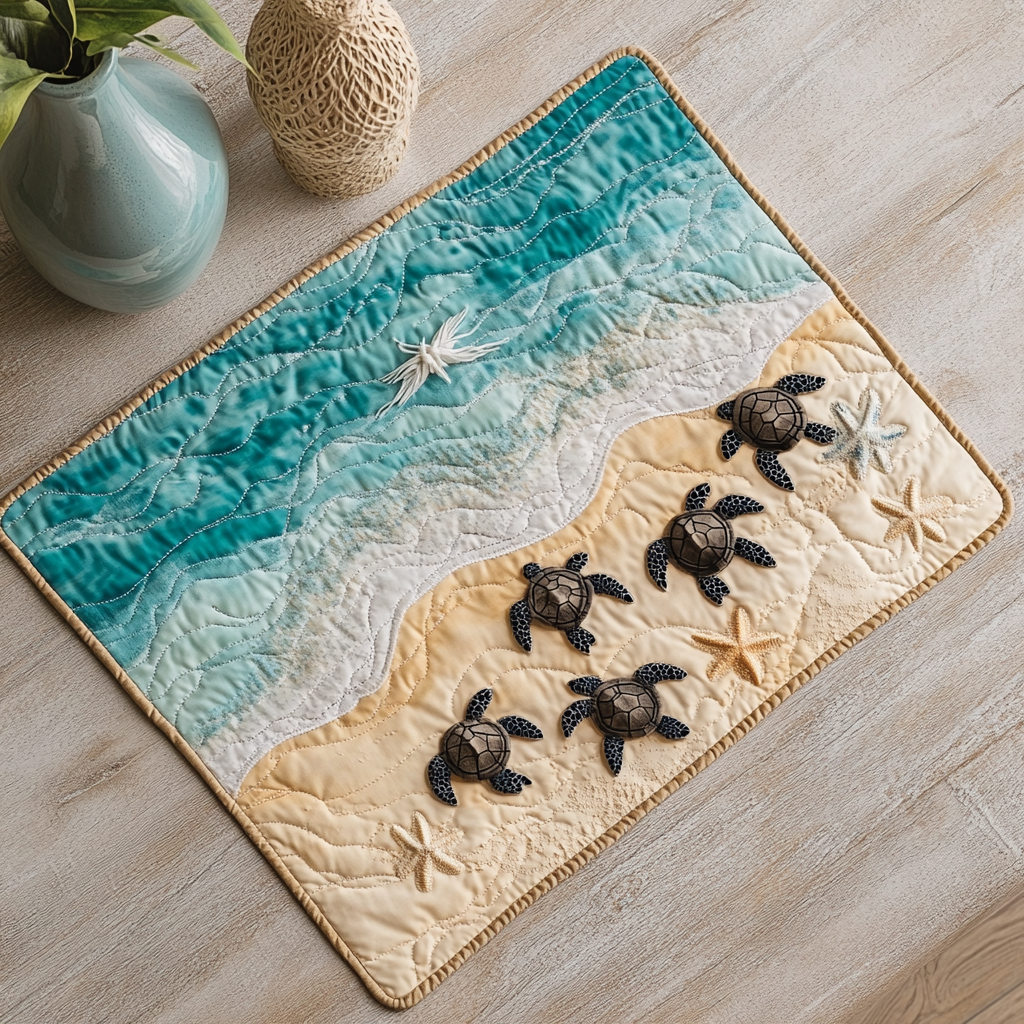 Coral Cove Turtle Quilted Place Mat Christmas Home Dec Gift For Ocean Lover