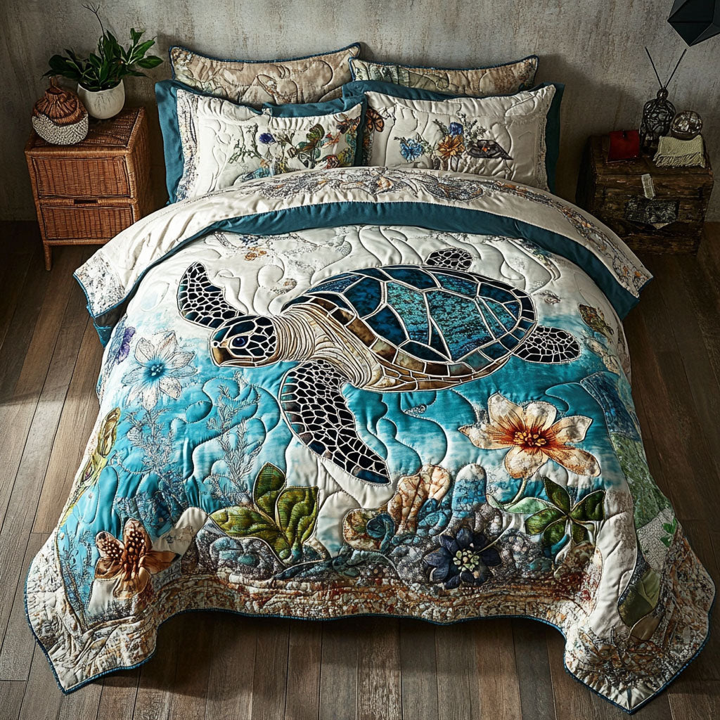 Coral Currents Quilted Bedding Set Best Comforter Sets Gifts For Sea Turtle Lovers