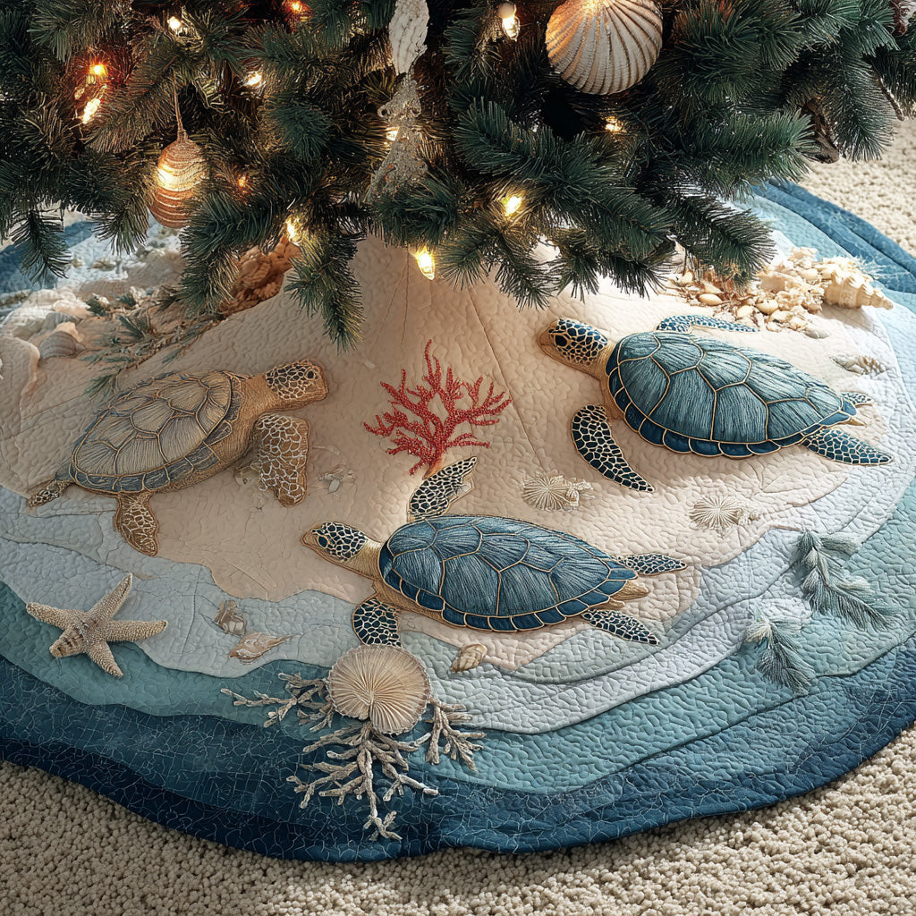 Coral Drift Christmas Quilted Tree Skirt Turtle Design Christmas Tree Skirt Xmas Gifts