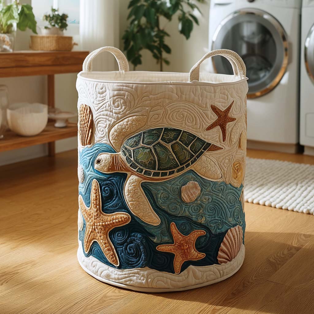 Coral Drift Quilted Laundry Basket Merch For Couples