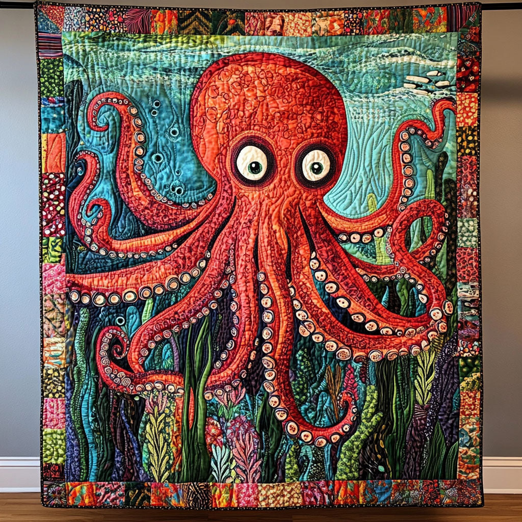 Coral Explorer Quilted Blanket Xmas Holiday Octopus Lover Gifts