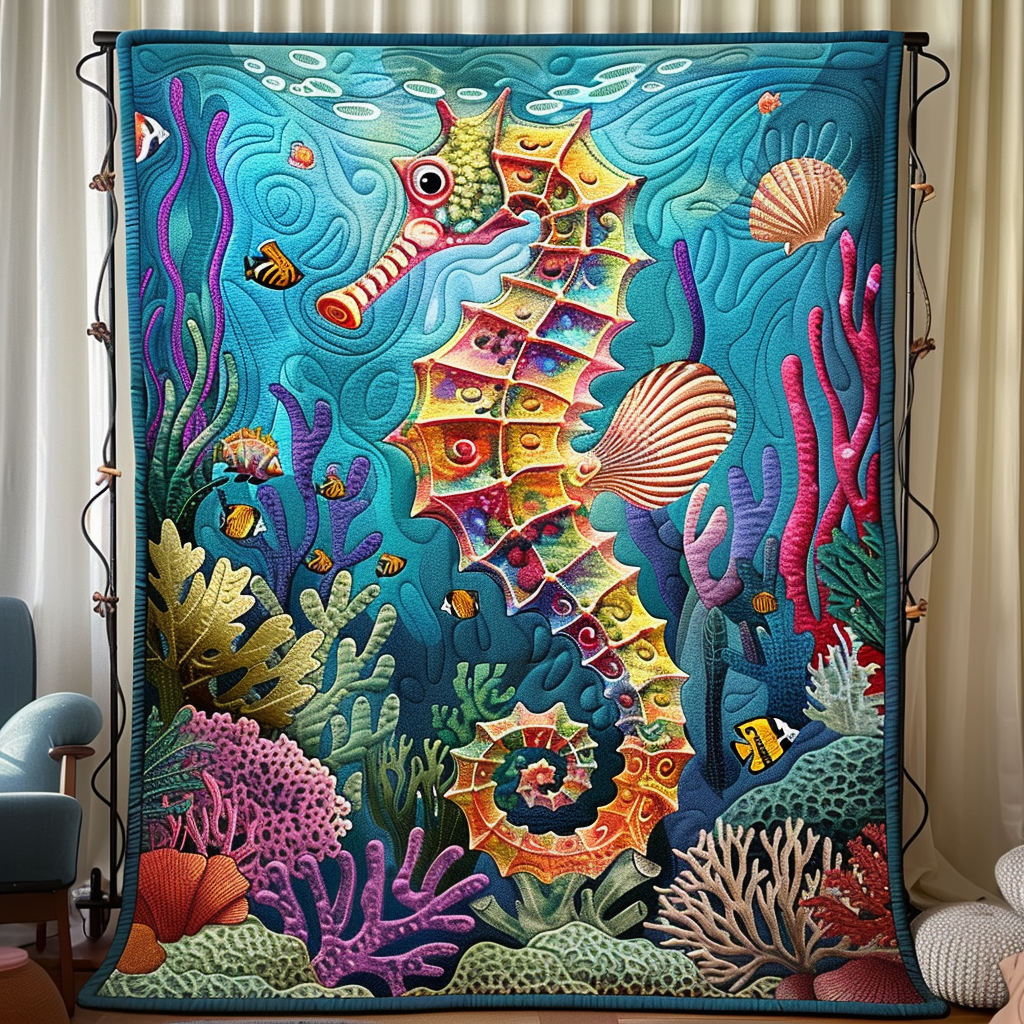 Coral Kingdom Quilted Blanket Gift For Ocean Lover