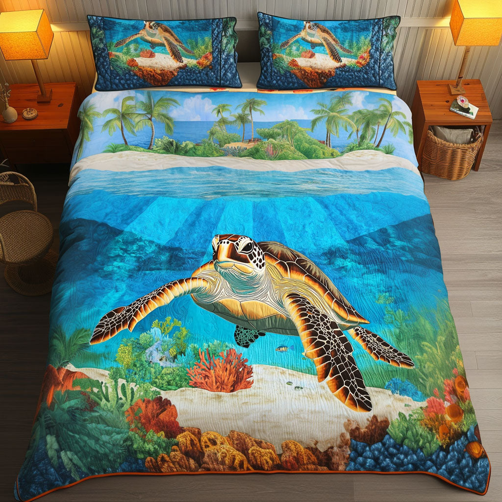 Coral Pathway Quilted Bedding Set Bedroom Decor Ideas Gifts For People Who Loves Sea Turtle