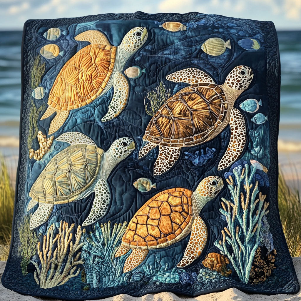 Coral Reef Calm Quilted Blanket Turtle Present Ideas