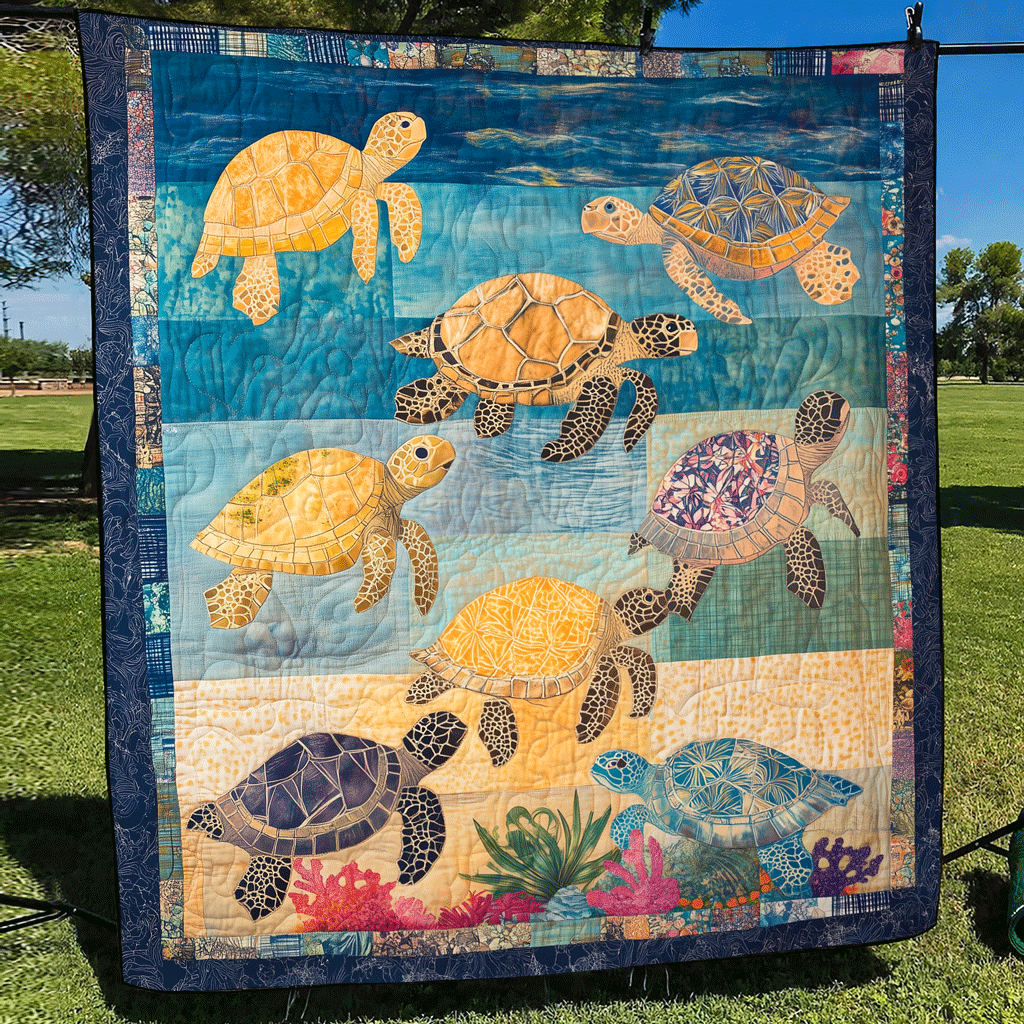 Coral Reef Comfor Quilted Blanket Turtle Gifts For Adults