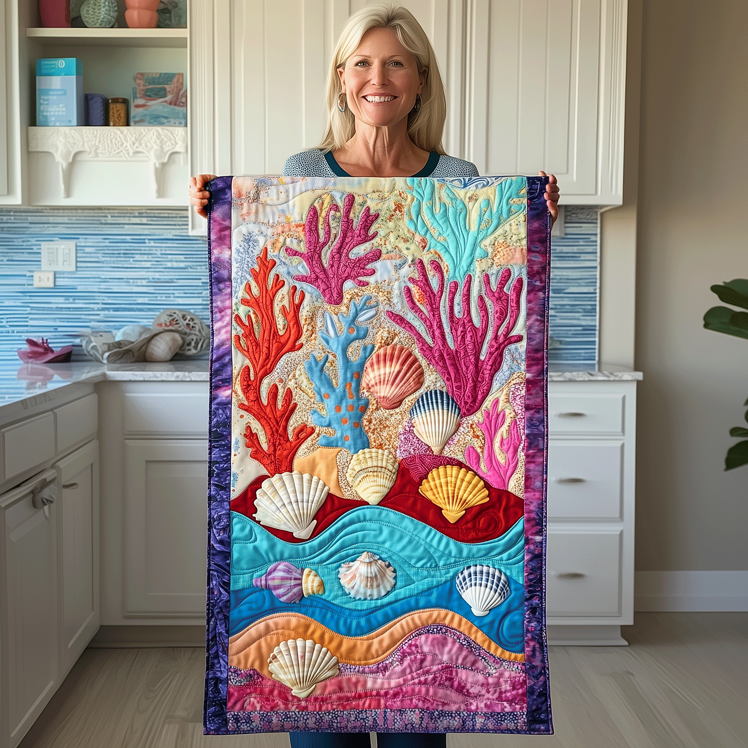 Coral Reef Quilted Table Runner Beach Table Runner Gift Idea For Mother In Law