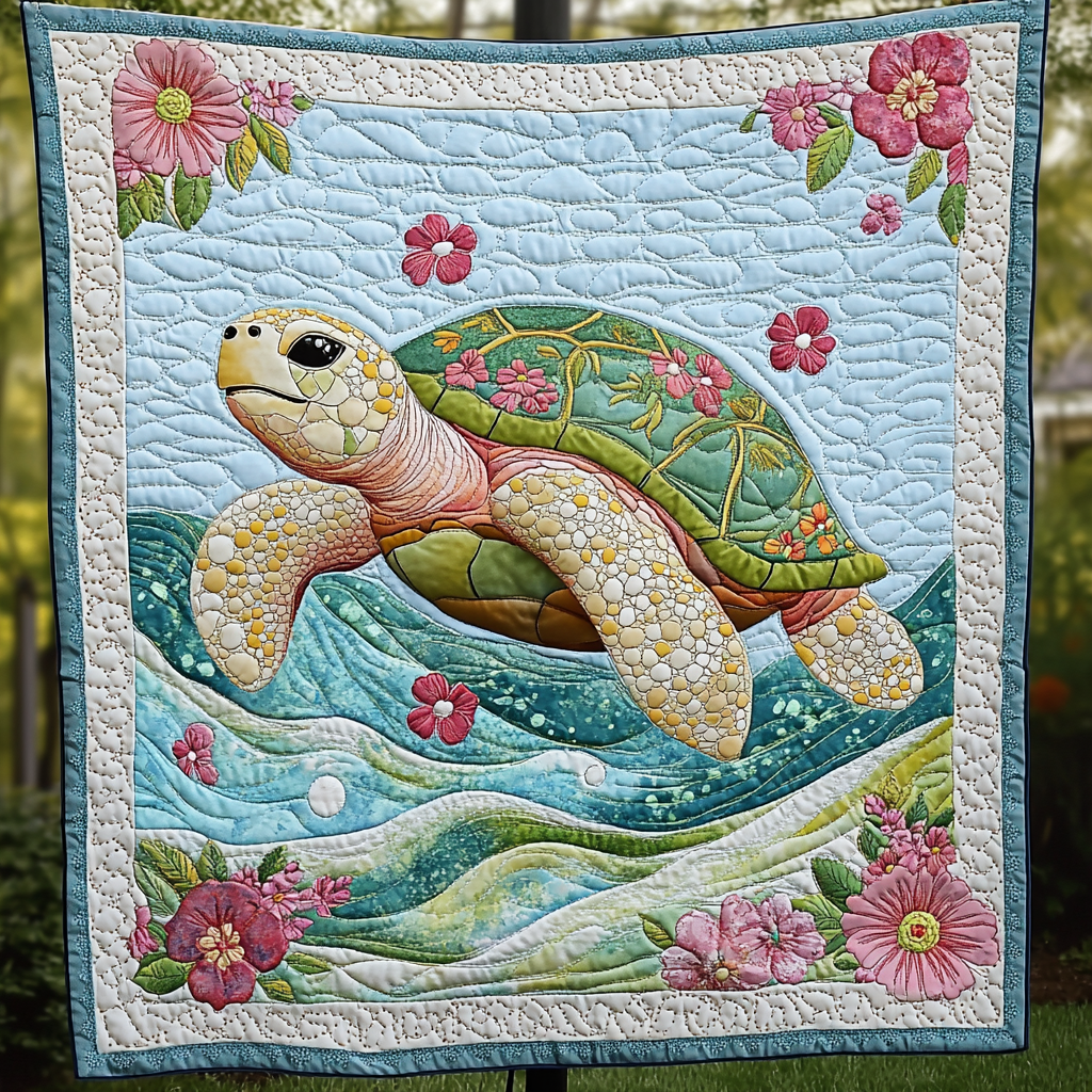 Coral Reef Turtle Adventure Quilted Blanket Turtle Present Ideas
