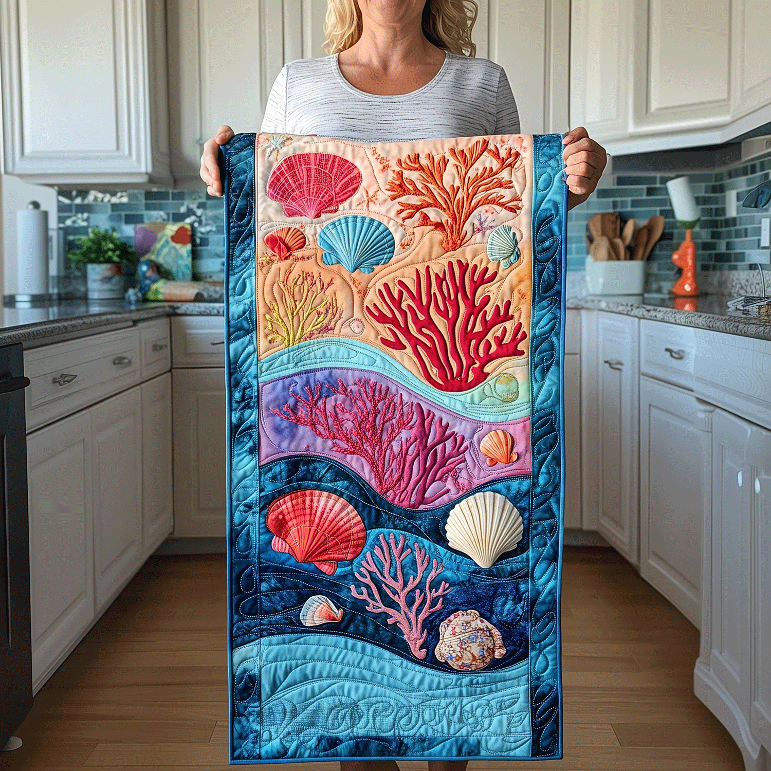 Coral Splash Quilted Table Runner Beach Style Table Runner Great Family Gifts