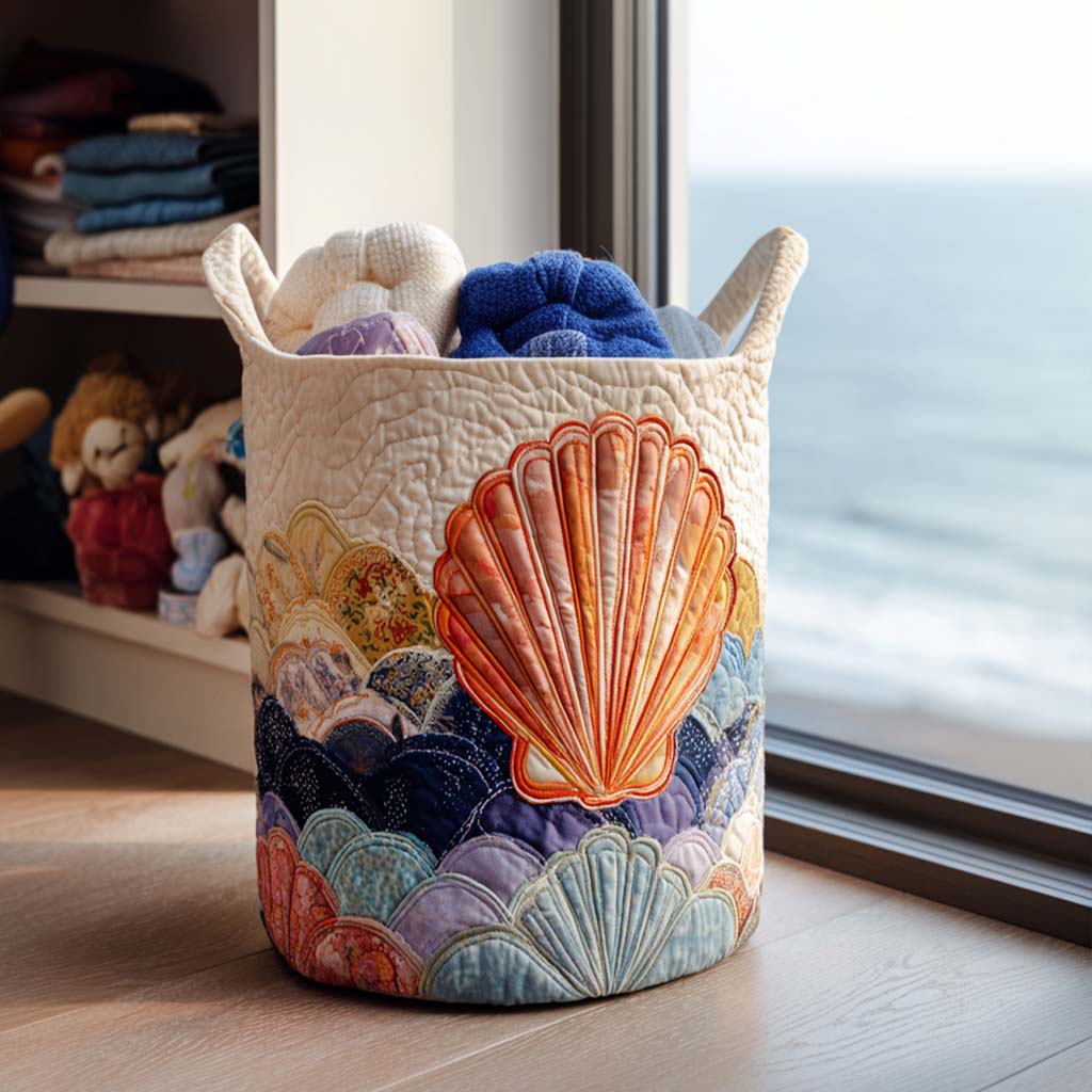 Coral Tide Breeze Quilted Laundry Basket Merch For Cozy Nights