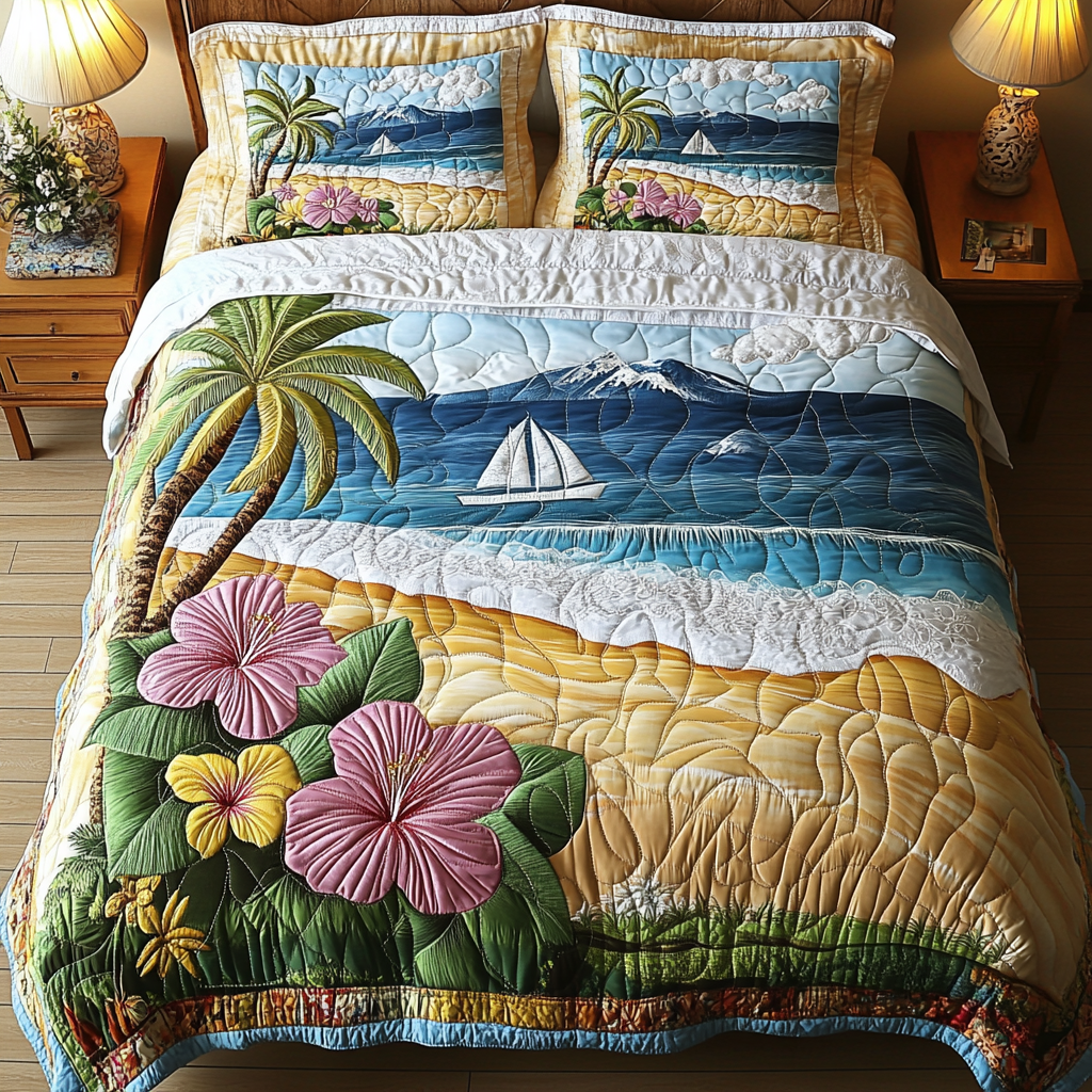 Coral Tide Quilted Bedding Set Bed Room Decoration Beach Related Gifts