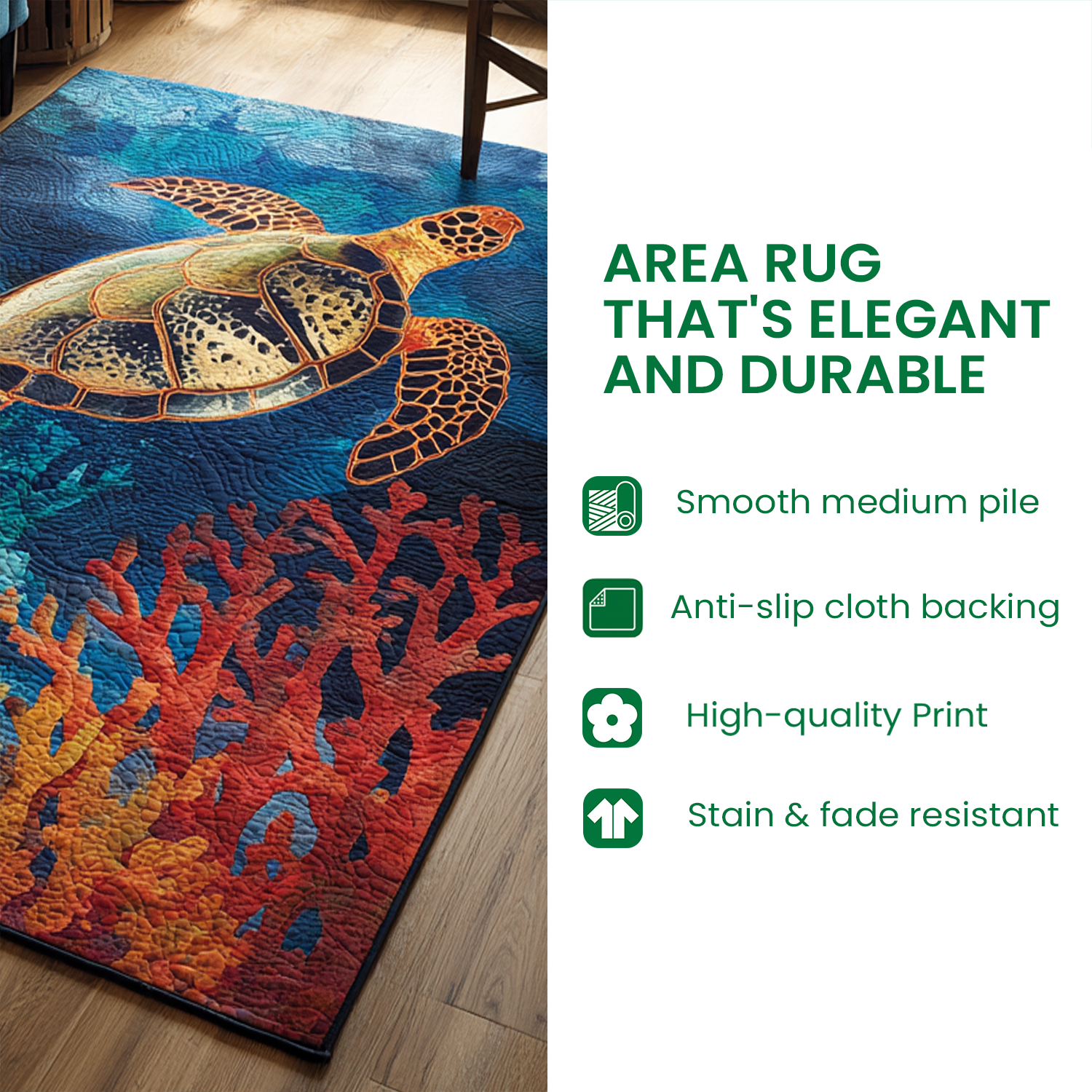Coral Turtle Area Rug Indoor Outdoor Rugs Gifts To Daughter From Mom - Image 2