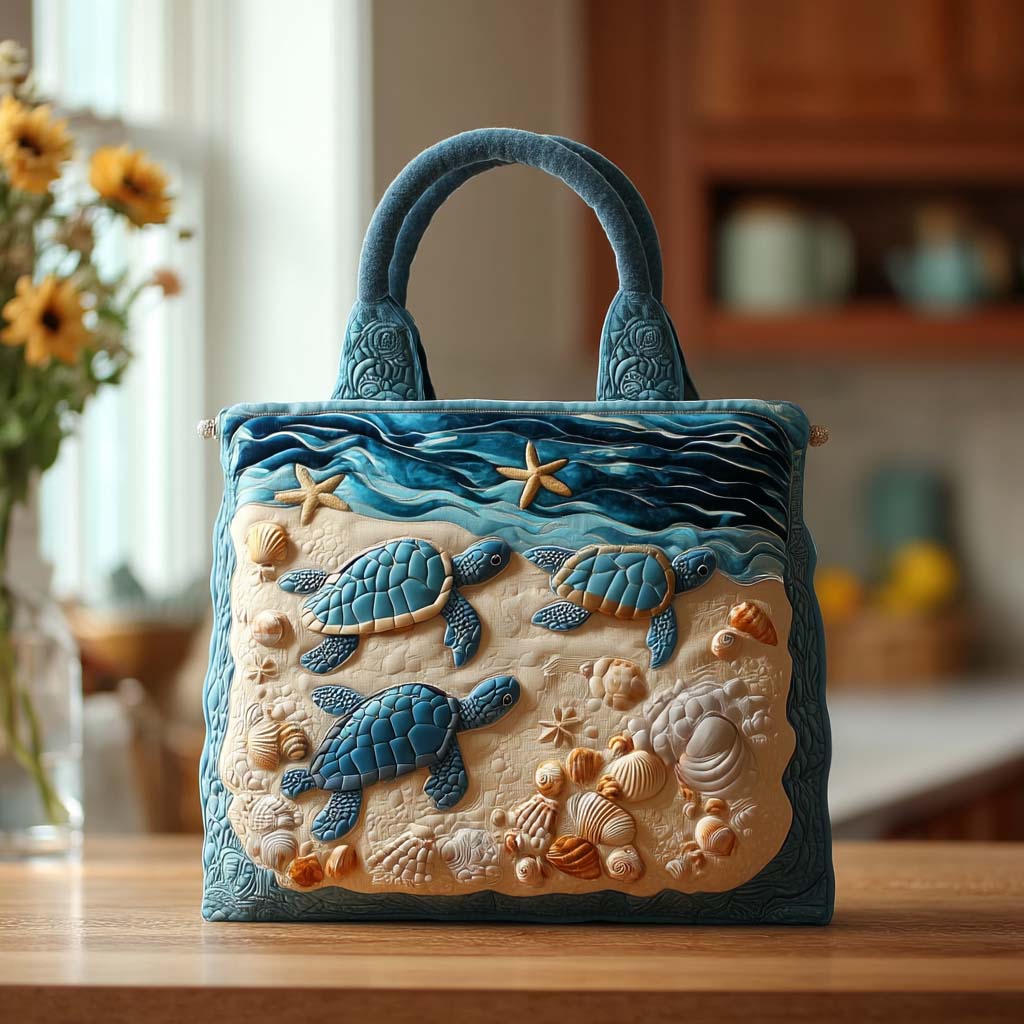 Coral Turtle Dance Quilted Tote Bag Unique Beach Gifts