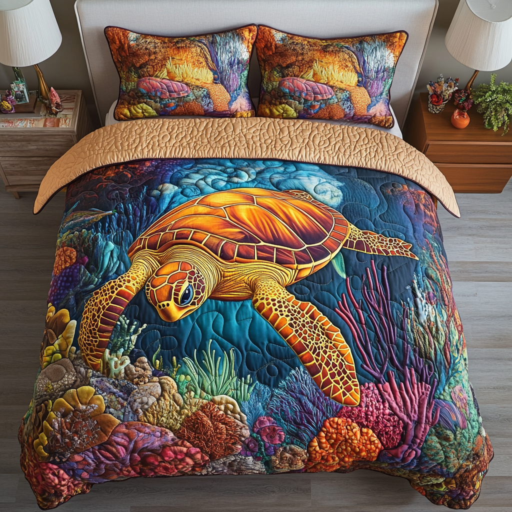 Coral Voyage Quilted Bedding Set Bedroom Decor Ideas Gifts For Sea Turtle Lovers