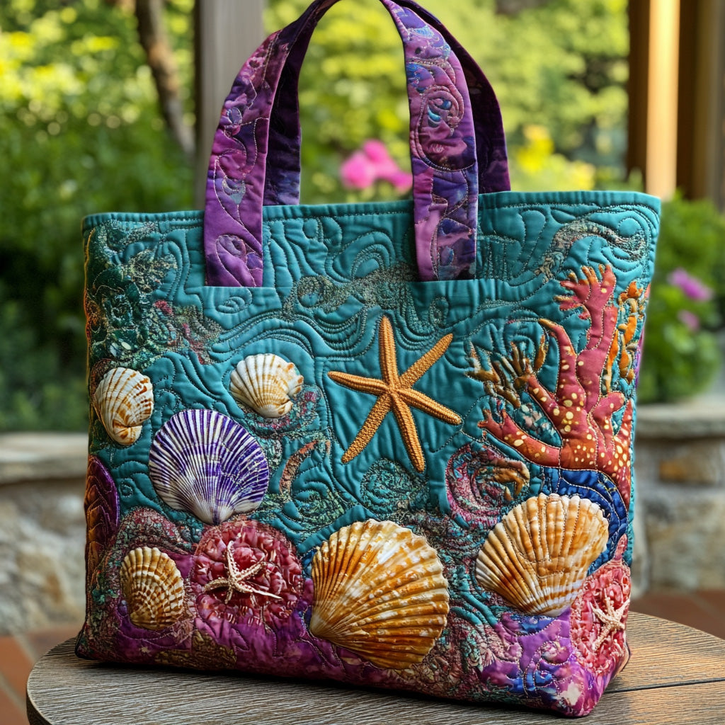 Coral Whisper Quilted Tote Bag Ocean Themed Gift Ideas
